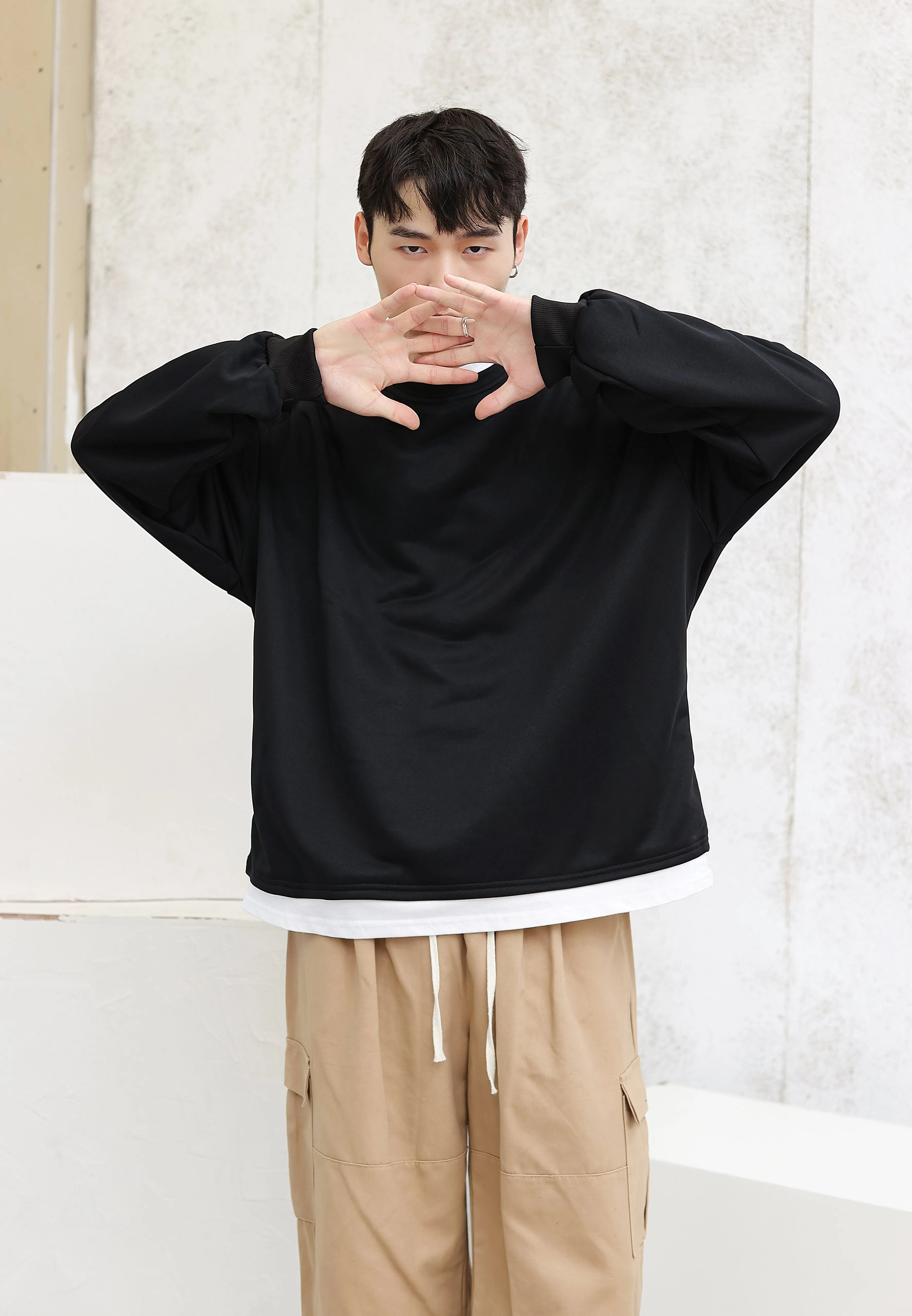 Oversized Mock Two-Piece Long-Sleeve Tee