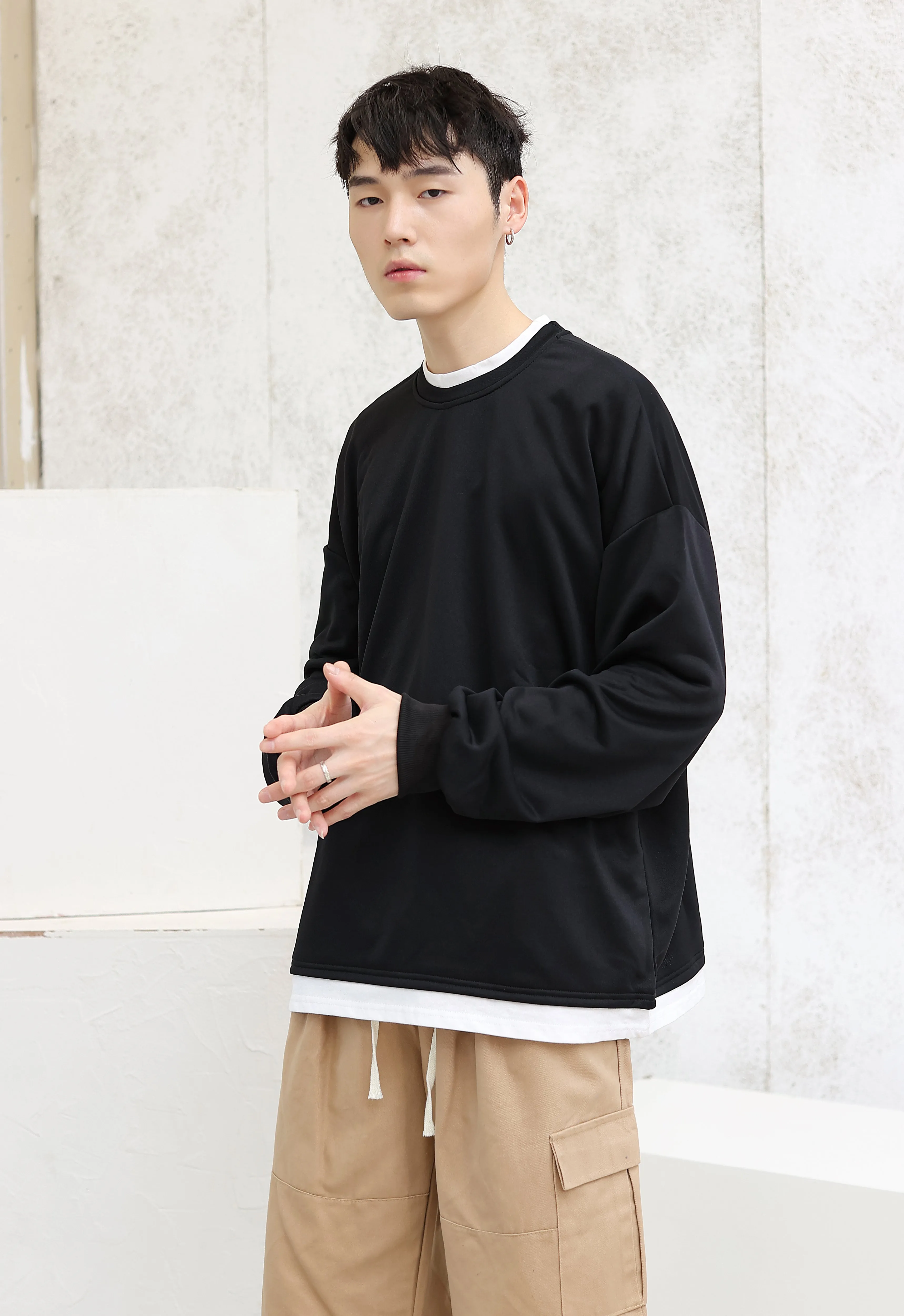 Oversized Mock Two-Piece Long-Sleeve Tee