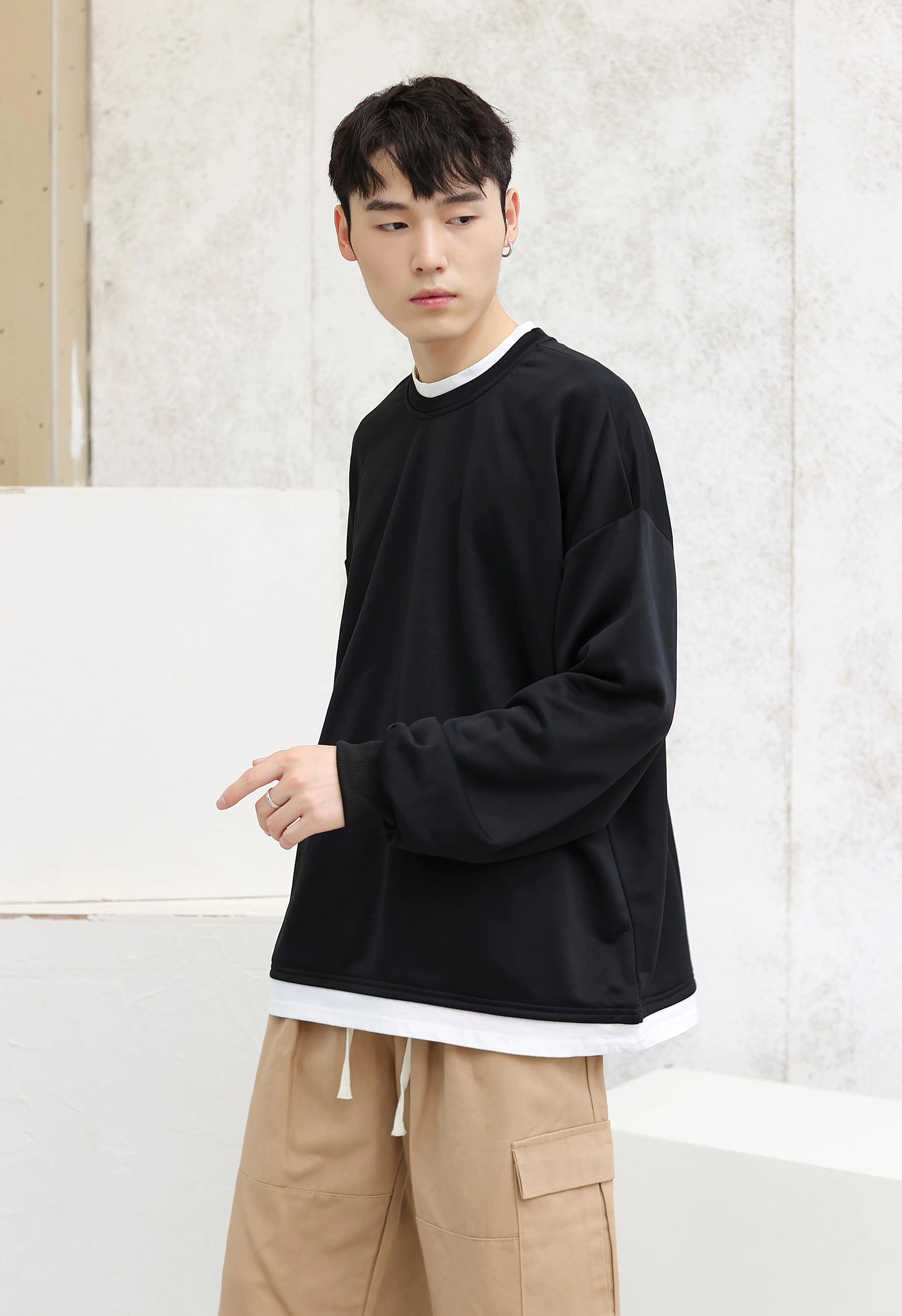 Oversized Mock Two-Piece Long-Sleeve Tee