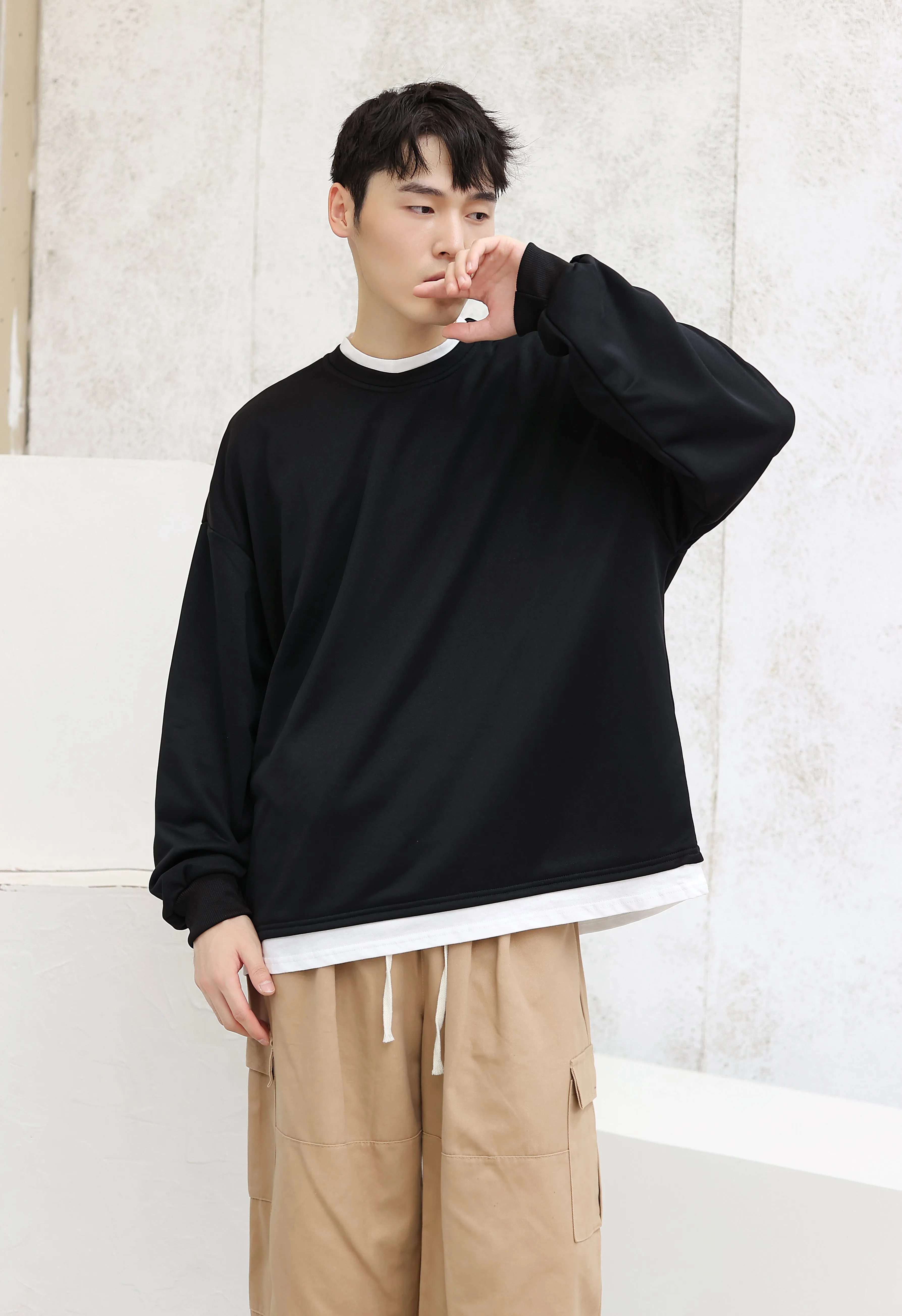 Oversized Mock Two-Piece Long-Sleeve Tee