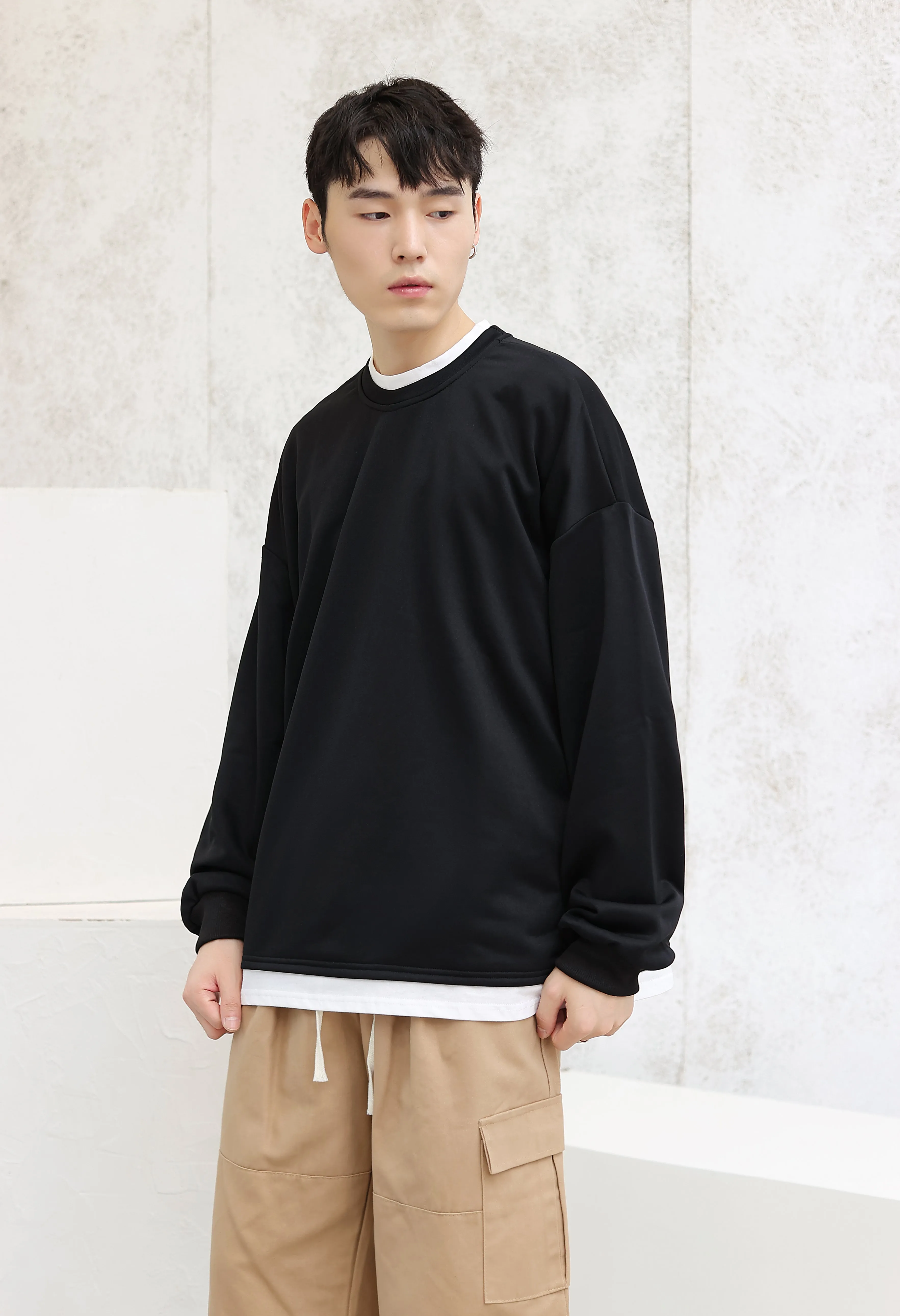 Oversized Mock Two-Piece Long-Sleeve Tee