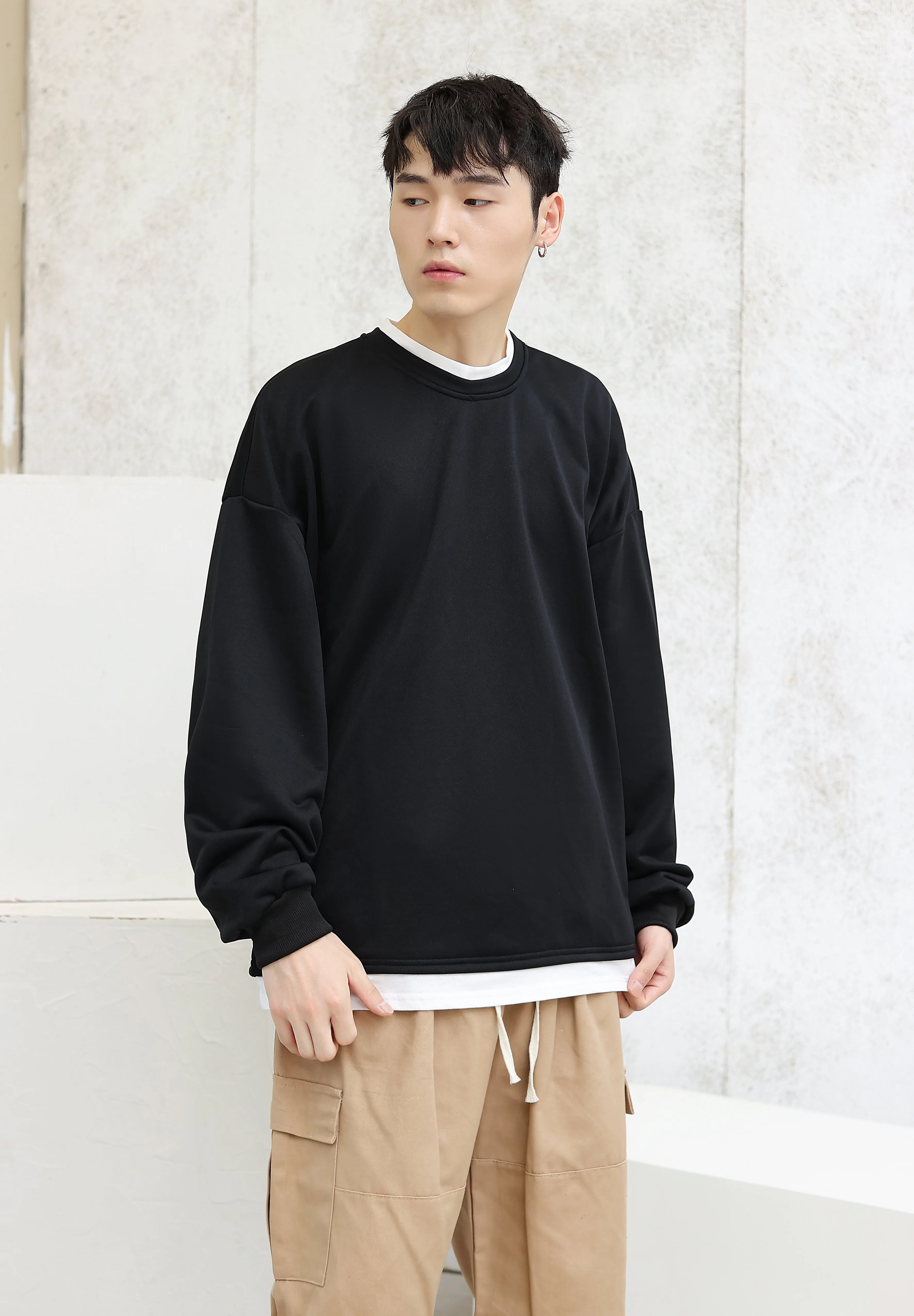 Oversized Mock Two-Piece Long-Sleeve Tee