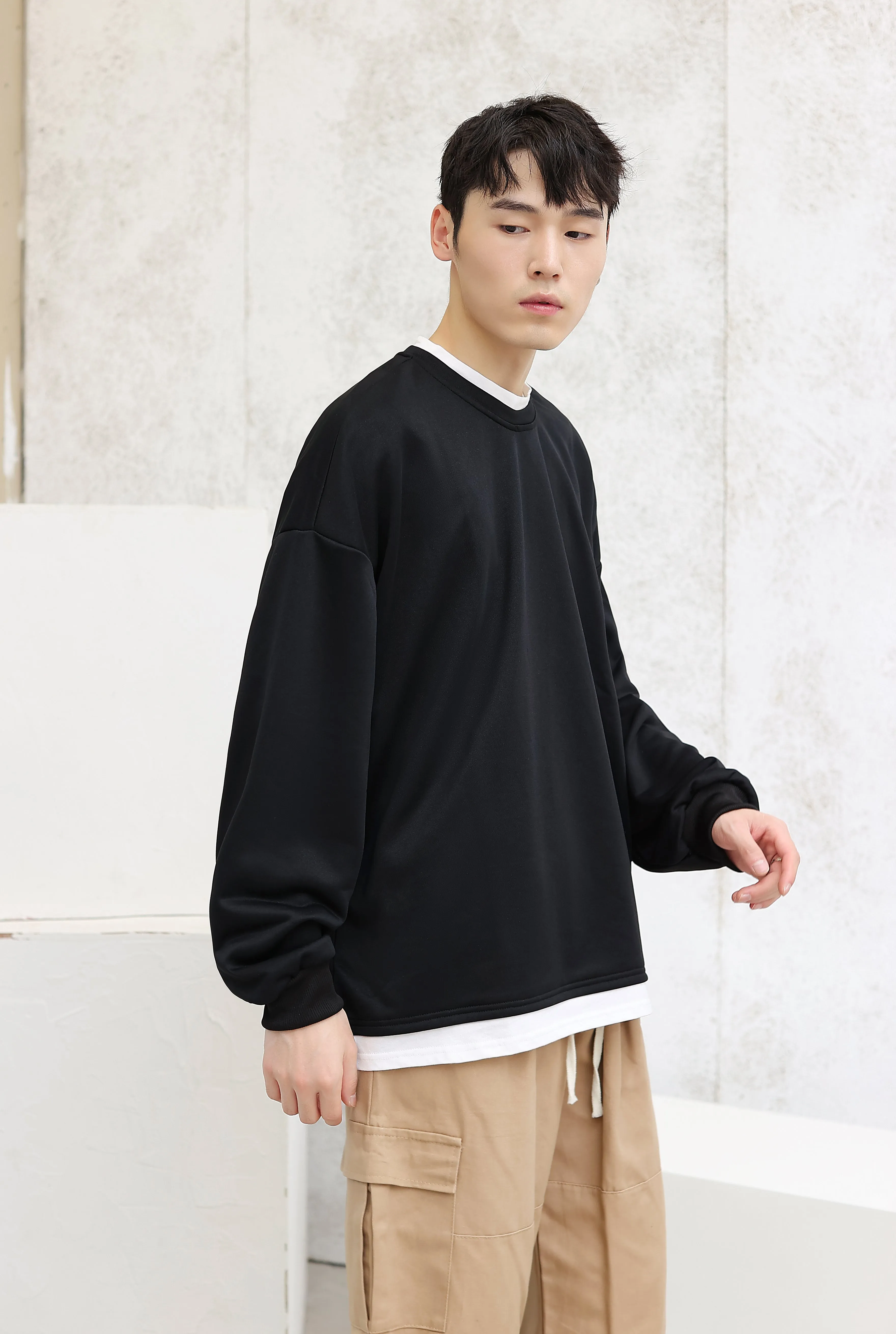 Oversized Mock Two-Piece Long-Sleeve Tee