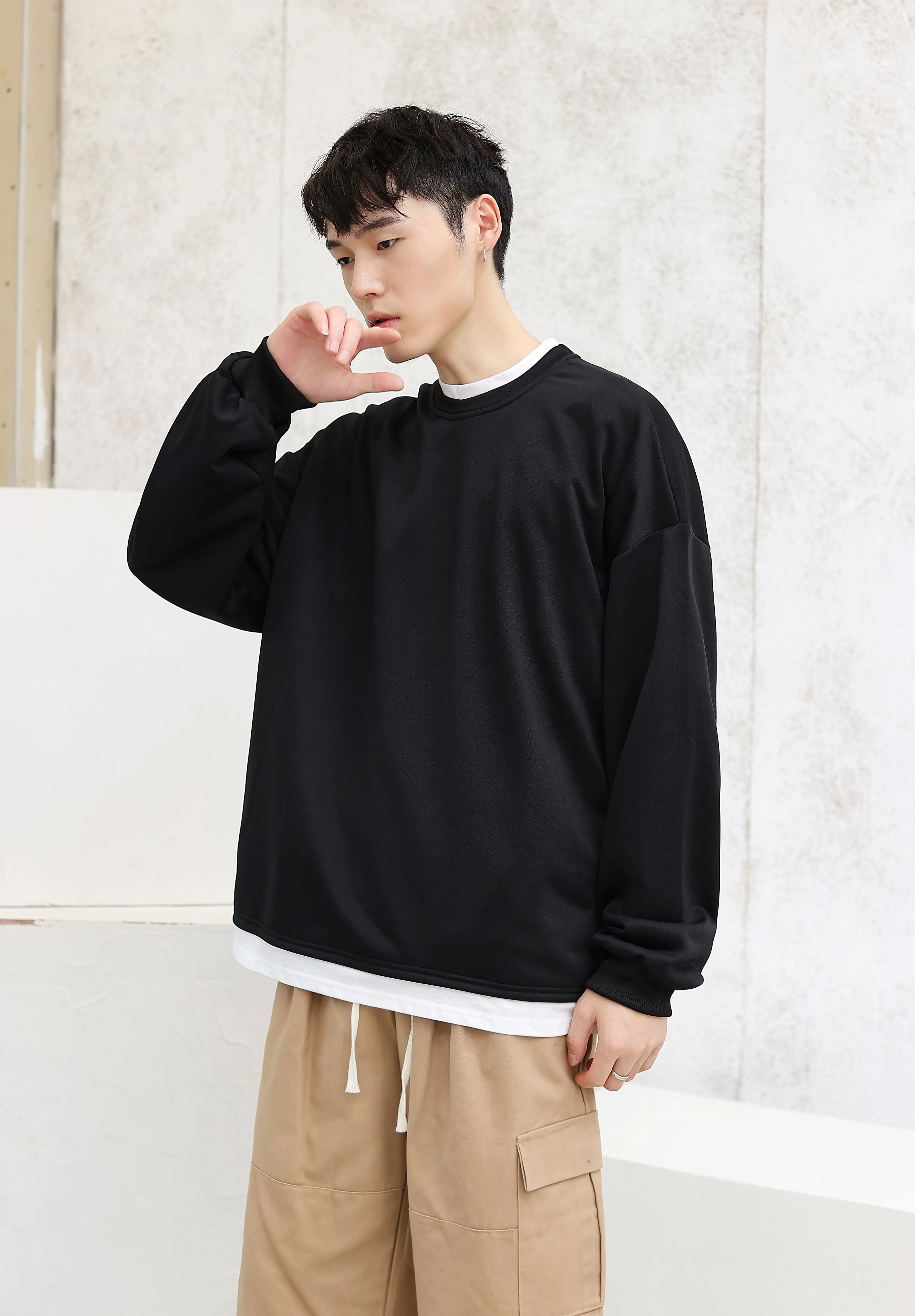 Oversized Mock Two-Piece Long-Sleeve Tee