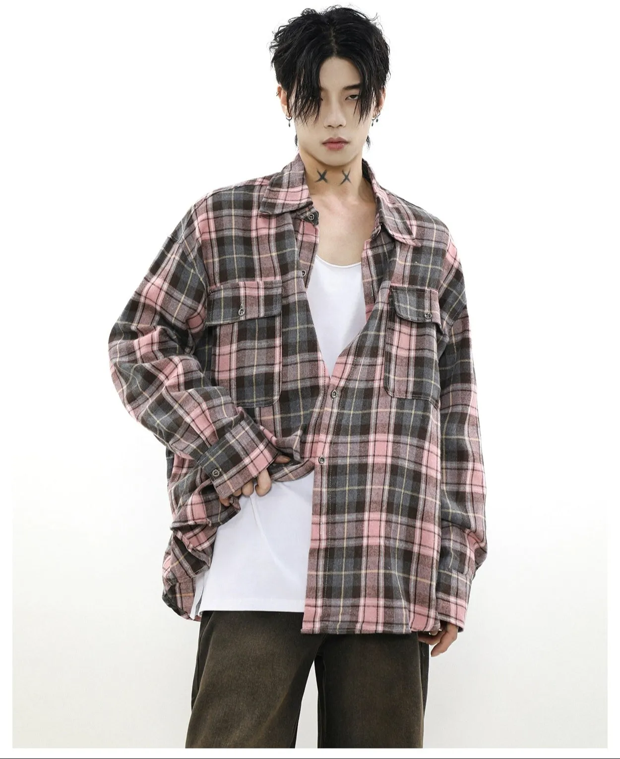 Oversized Plaid Flannel Shirt with Chest Pockets