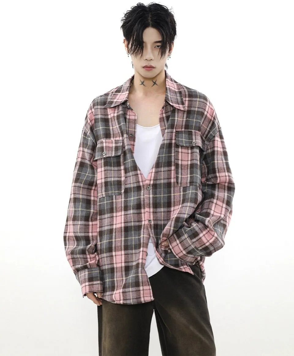 Oversized Plaid Flannel Shirt with Chest Pockets