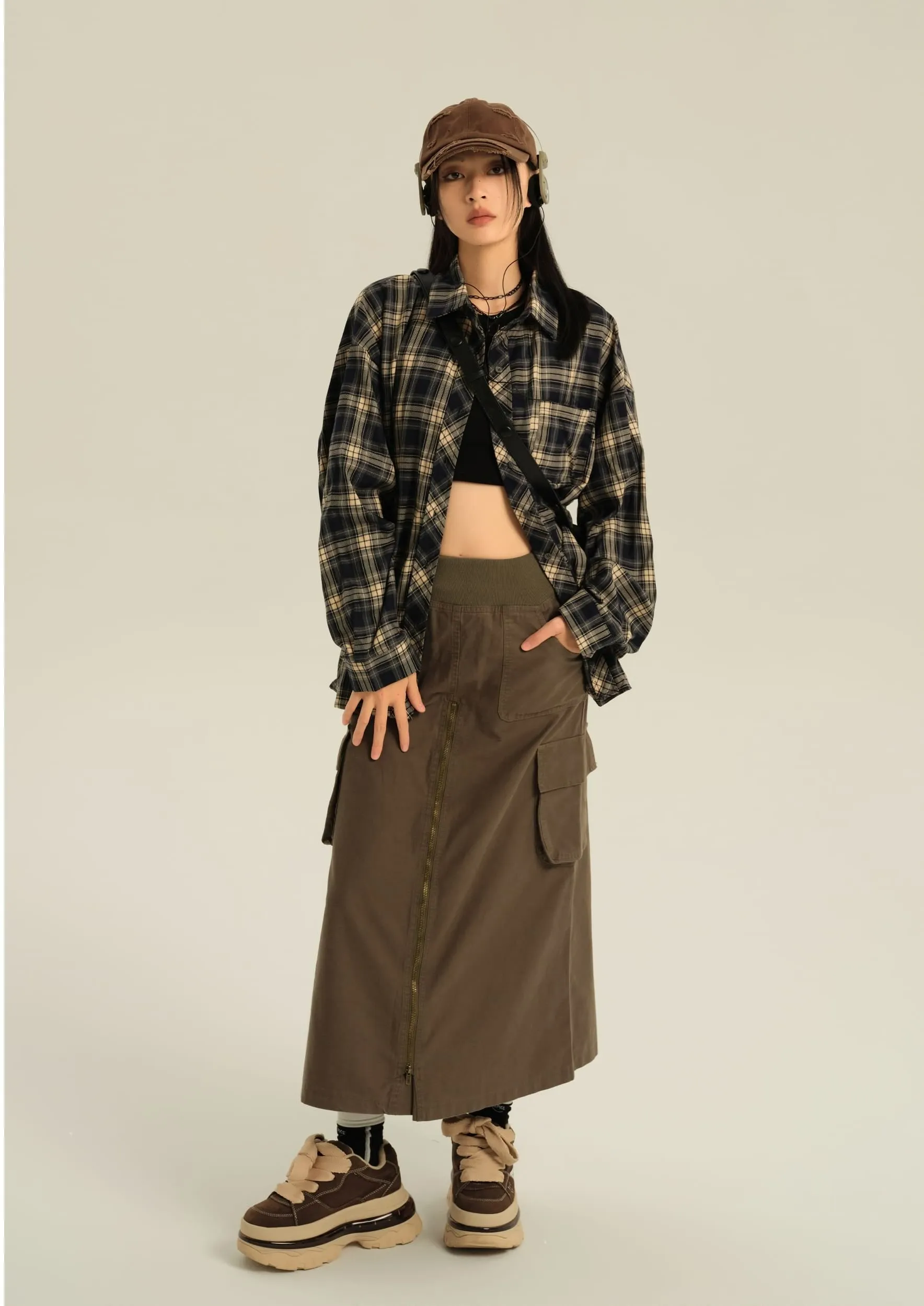 Oversized Single Pocket Plaid Shirt