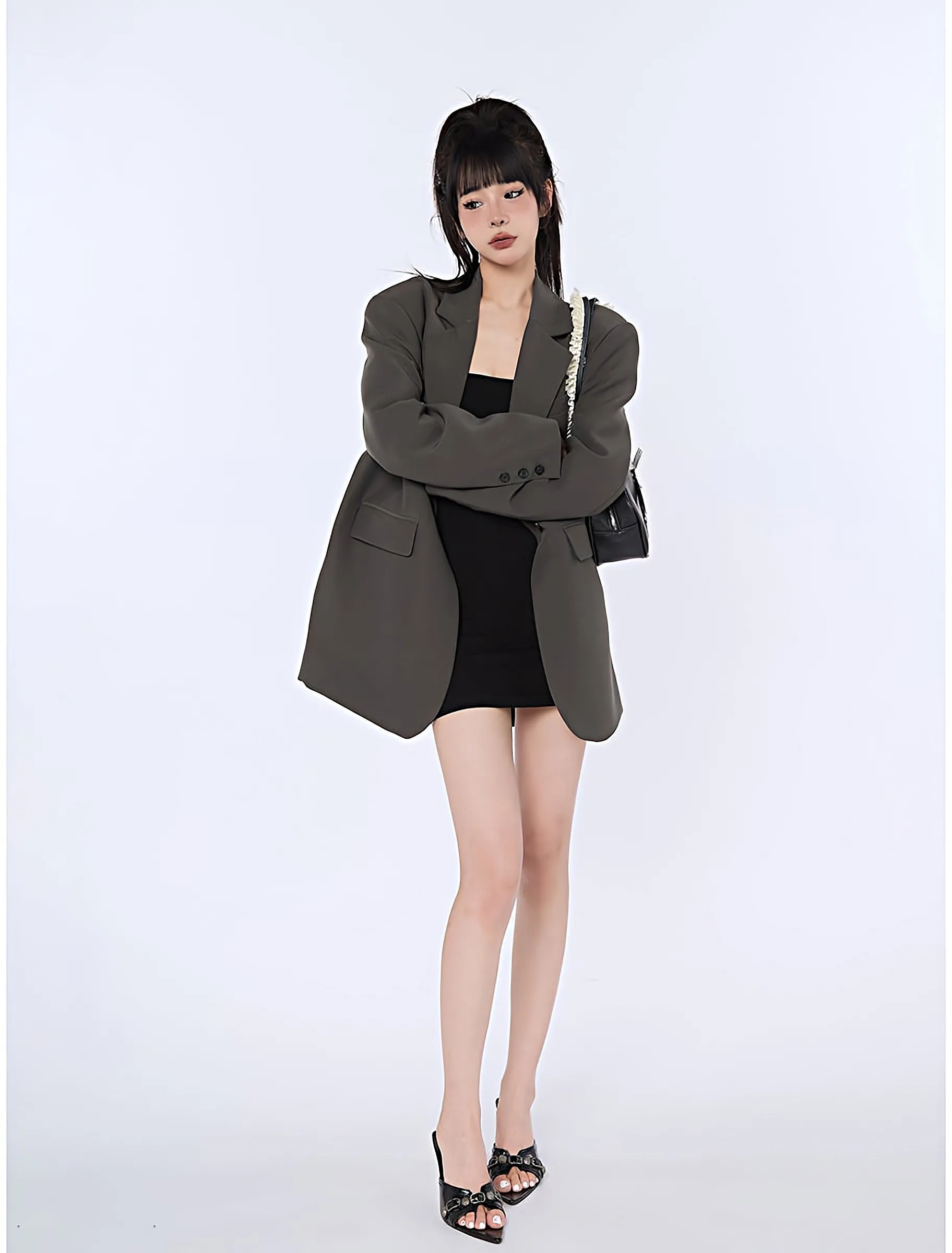 Oversized Solid Blazer with Notch Lapels