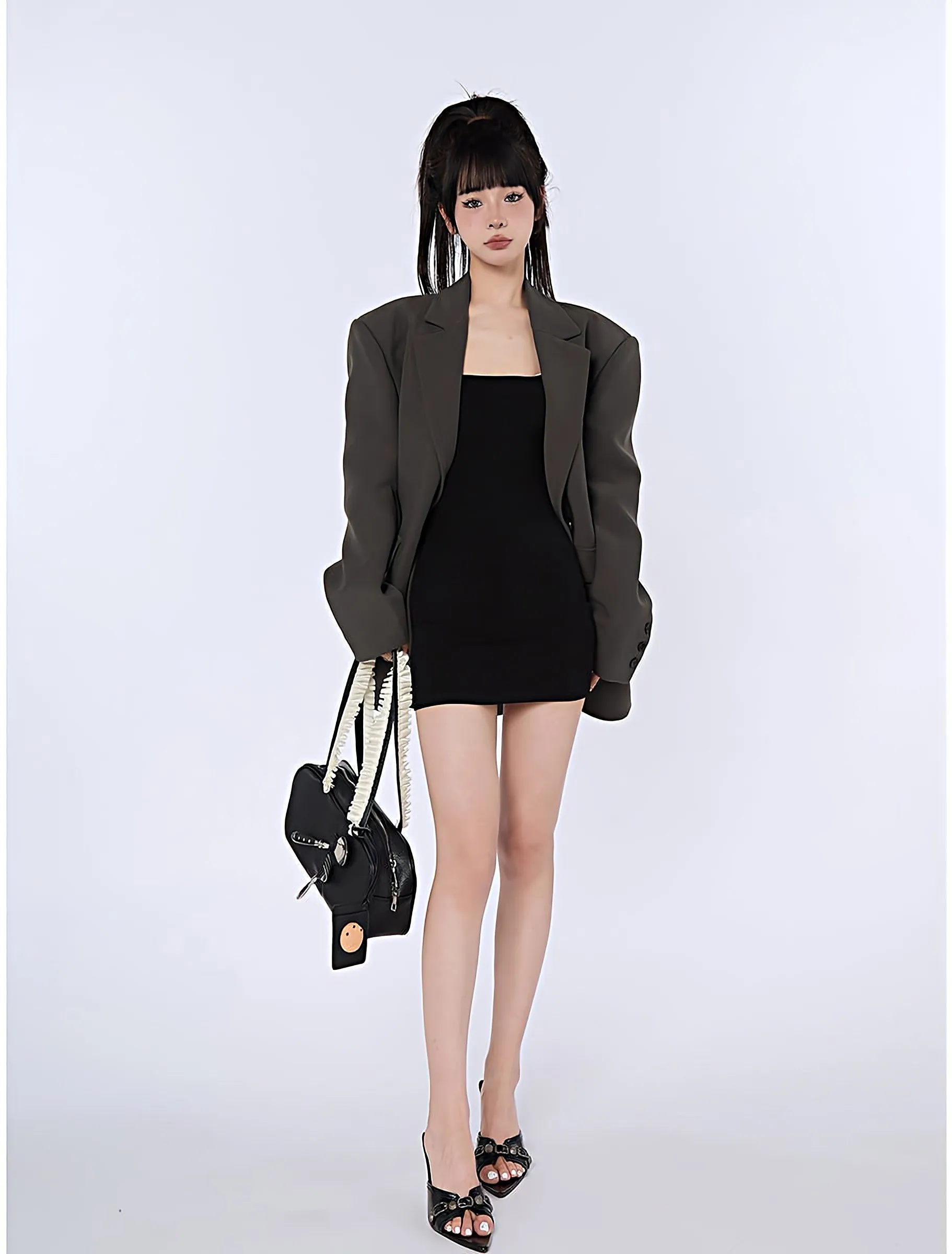 Oversized Solid Blazer with Notch Lapels