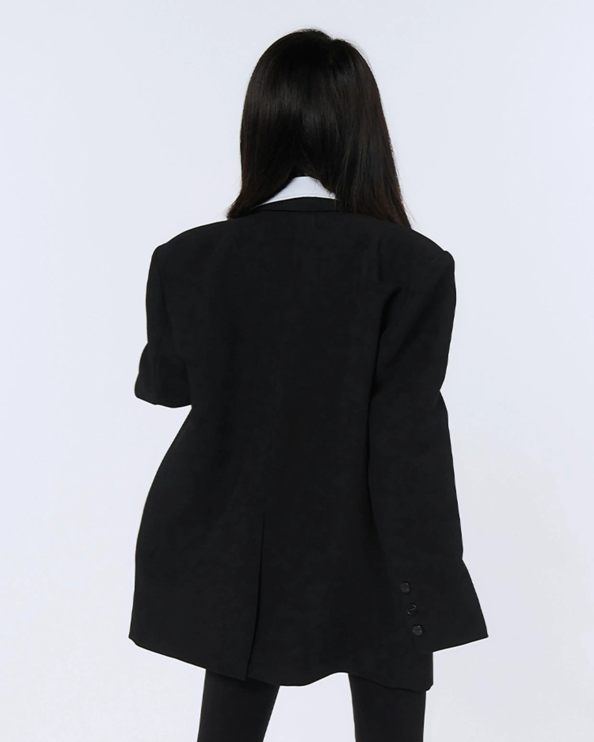 Oversized Solid Blazer with Notch Lapels