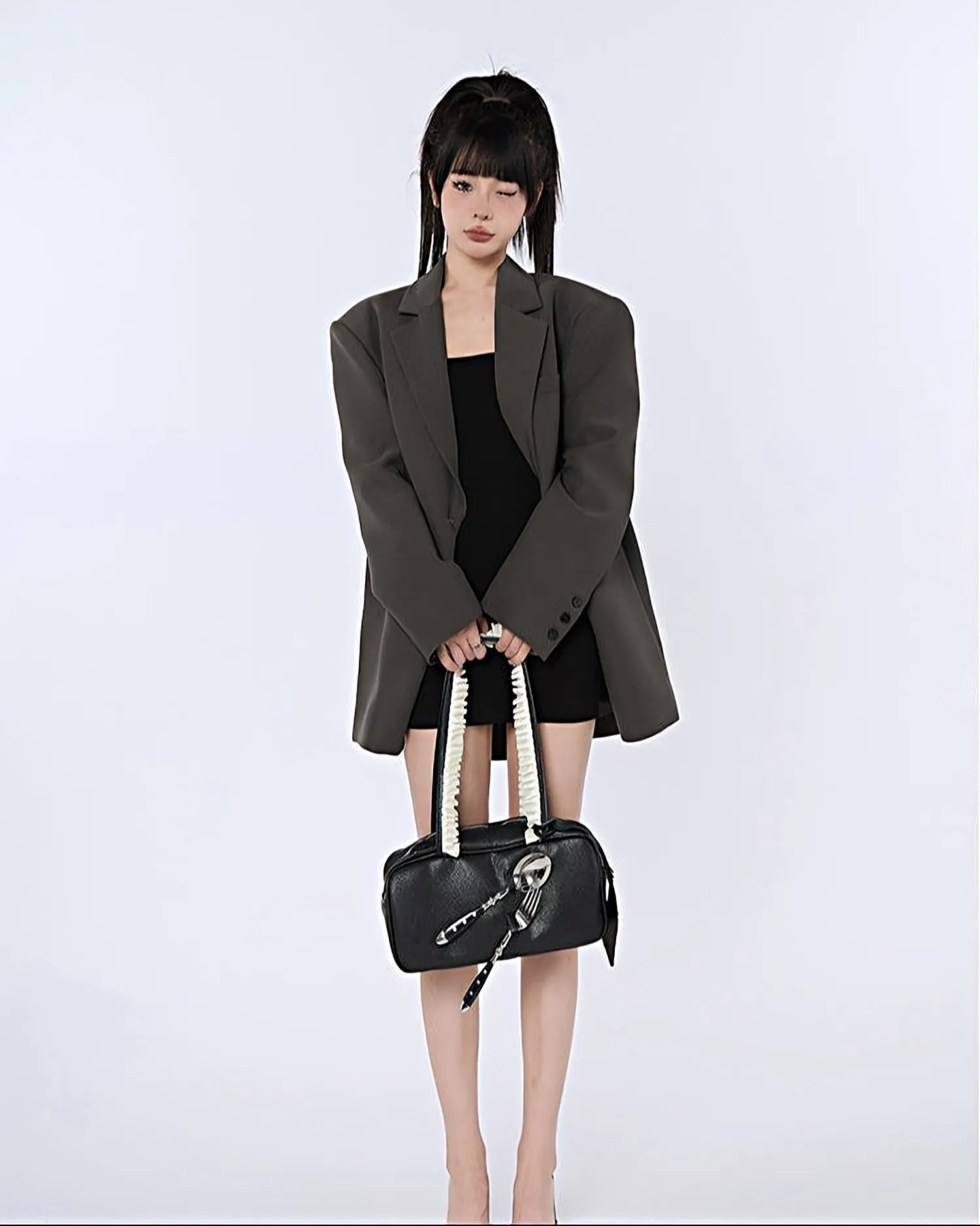 Oversized Solid Blazer with Notch Lapels