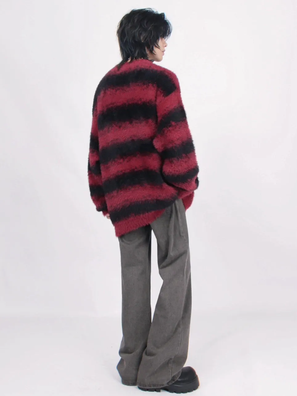 Oversized Striped Fuzzy Knit Sweater