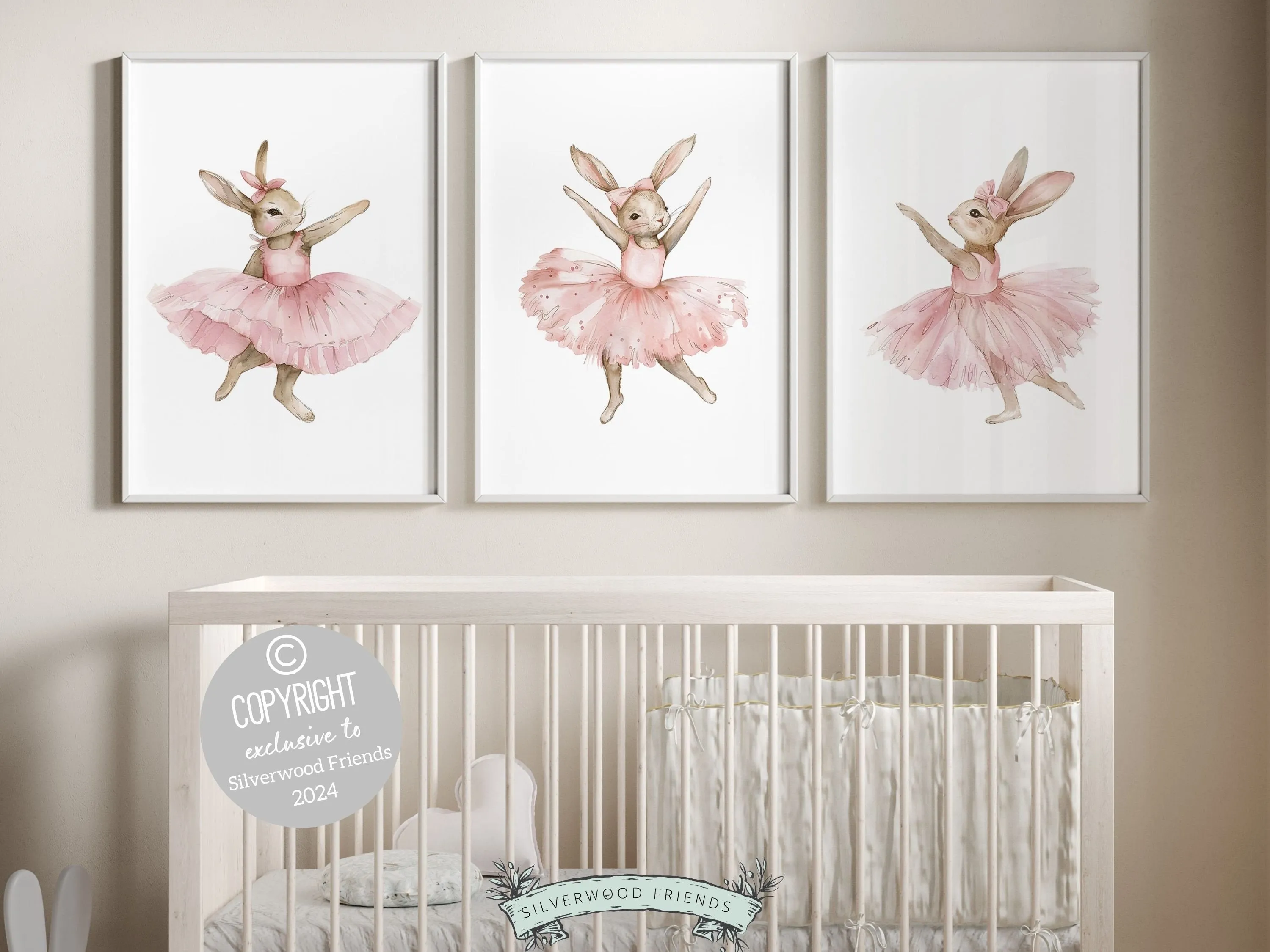 Pale Pink Bunny Nursery Prints