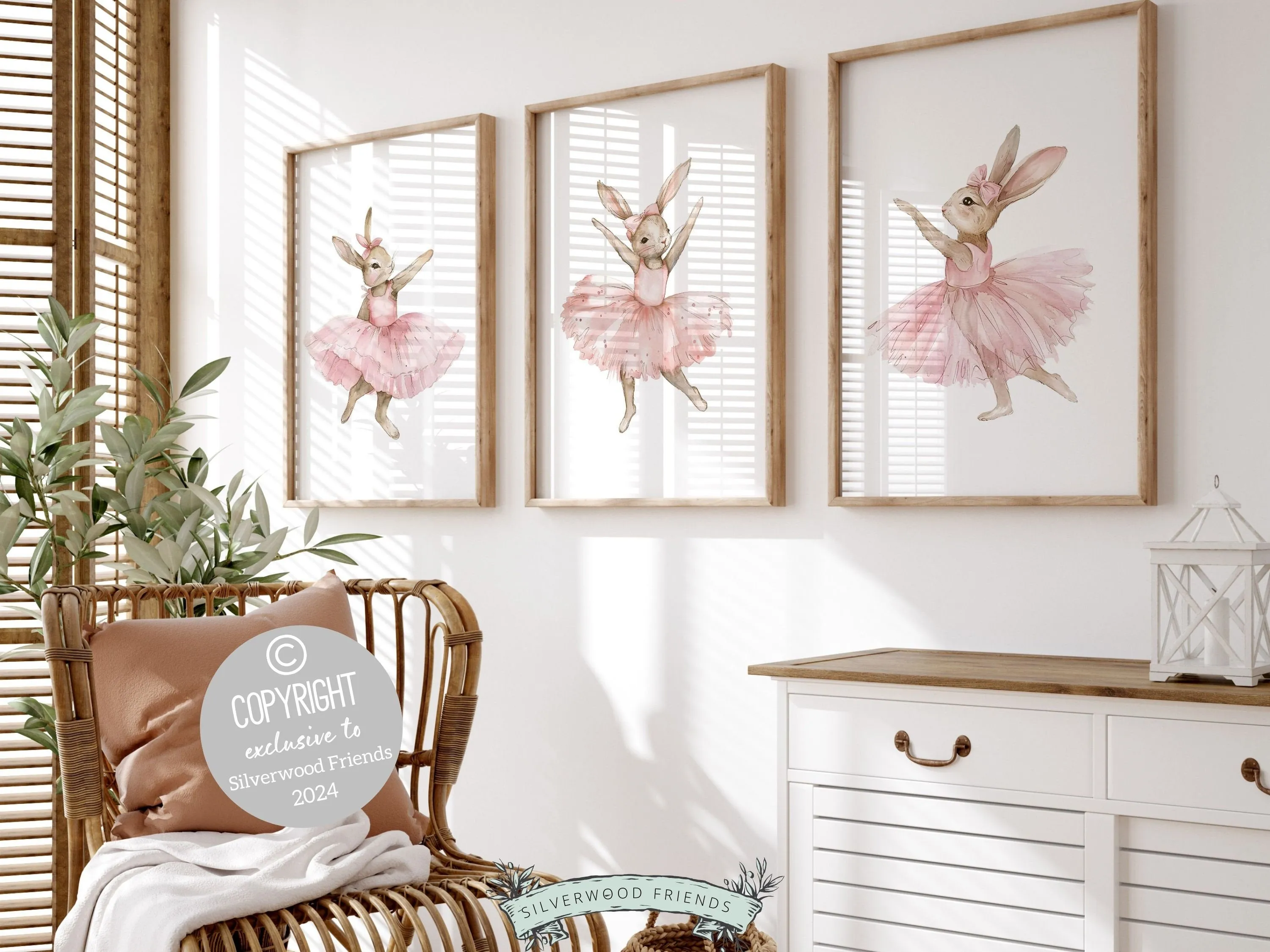 Pale Pink Bunny Nursery Prints