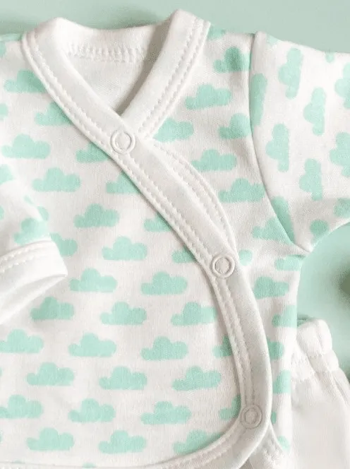 Premature Baby Set, Wrap Top & Trousers, Mint Cloud, 100% Organic Cotton