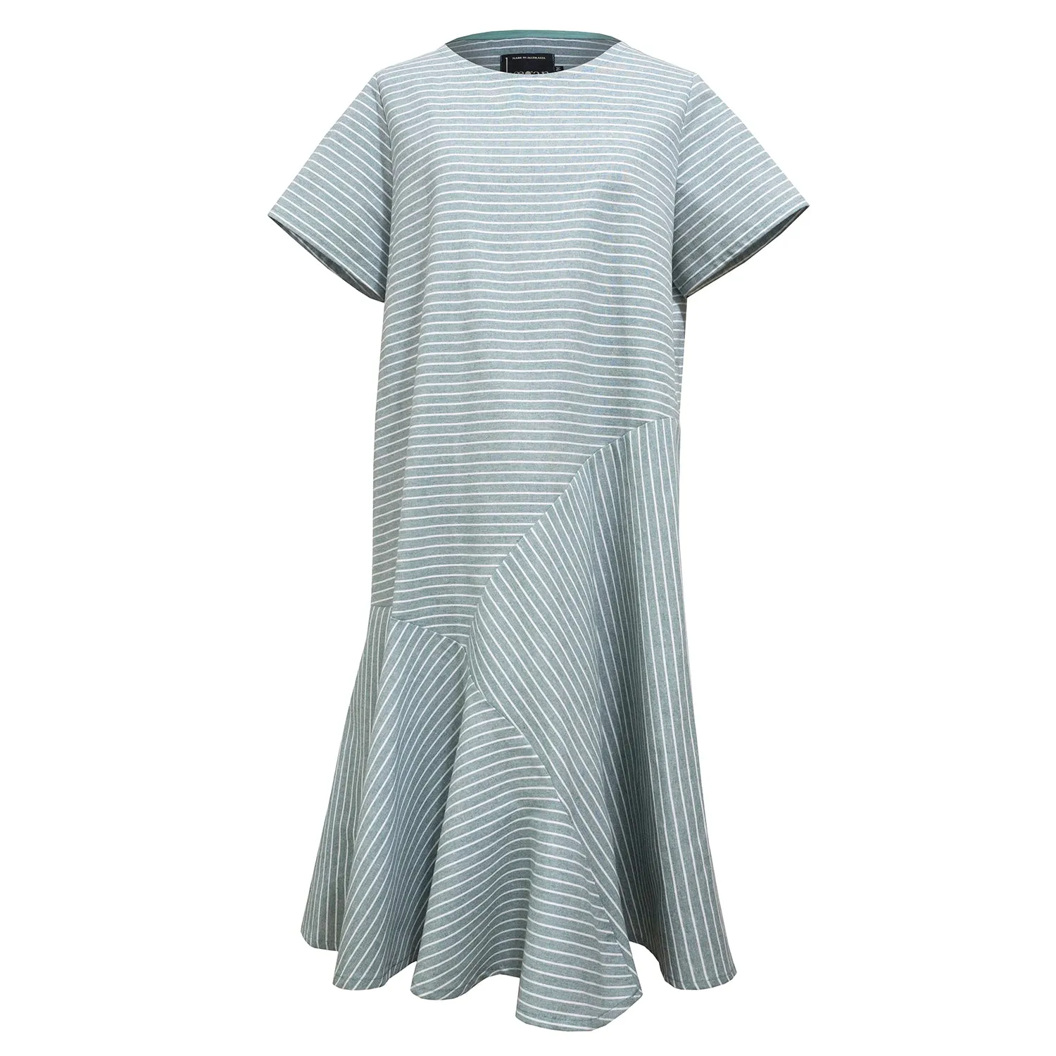 REFRACTION DRESS [ Sage Green & White Stripe Cotton ]