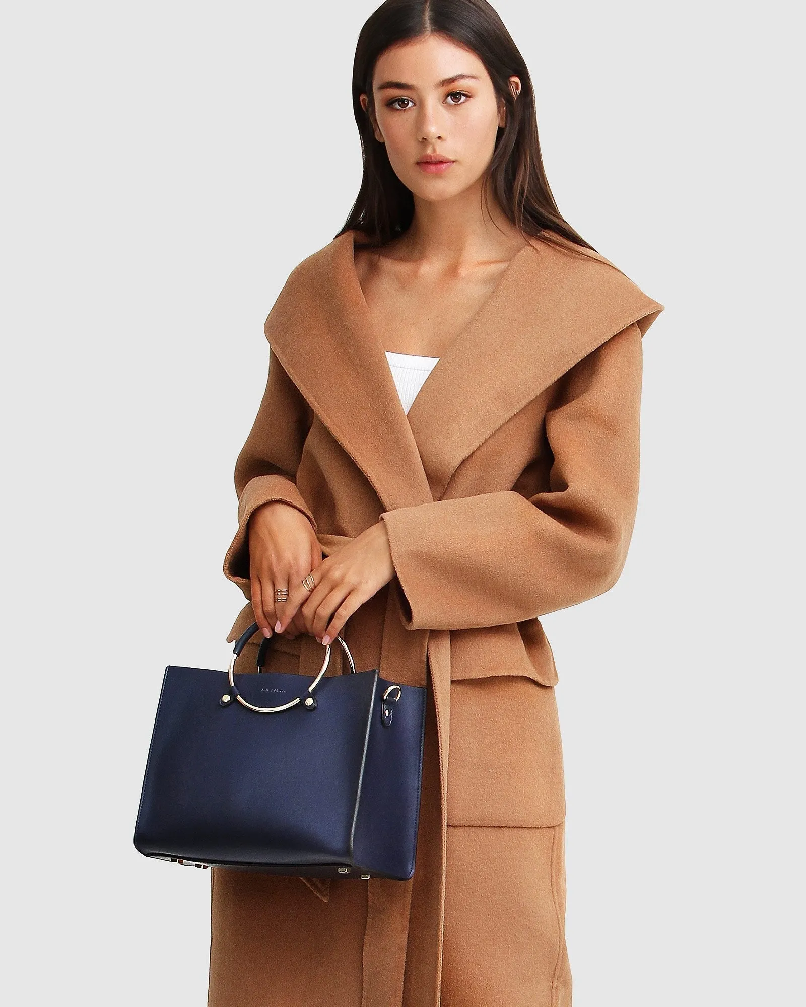 Runaway Wool Blend Robe Coat - Dark Camel