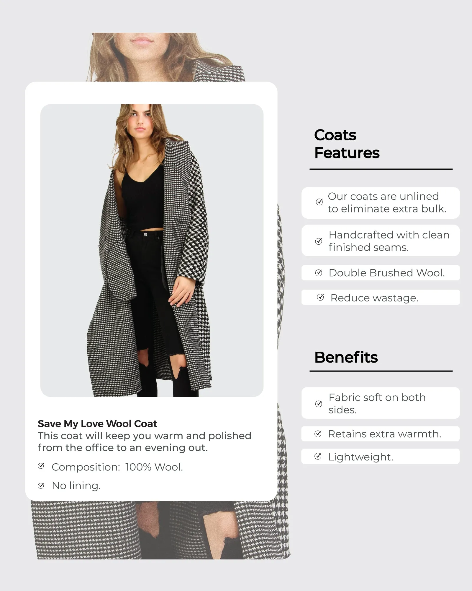 Save My Love Wool Coat - Black & White Check