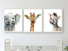 Smiling Safari Animal Nursery Prints