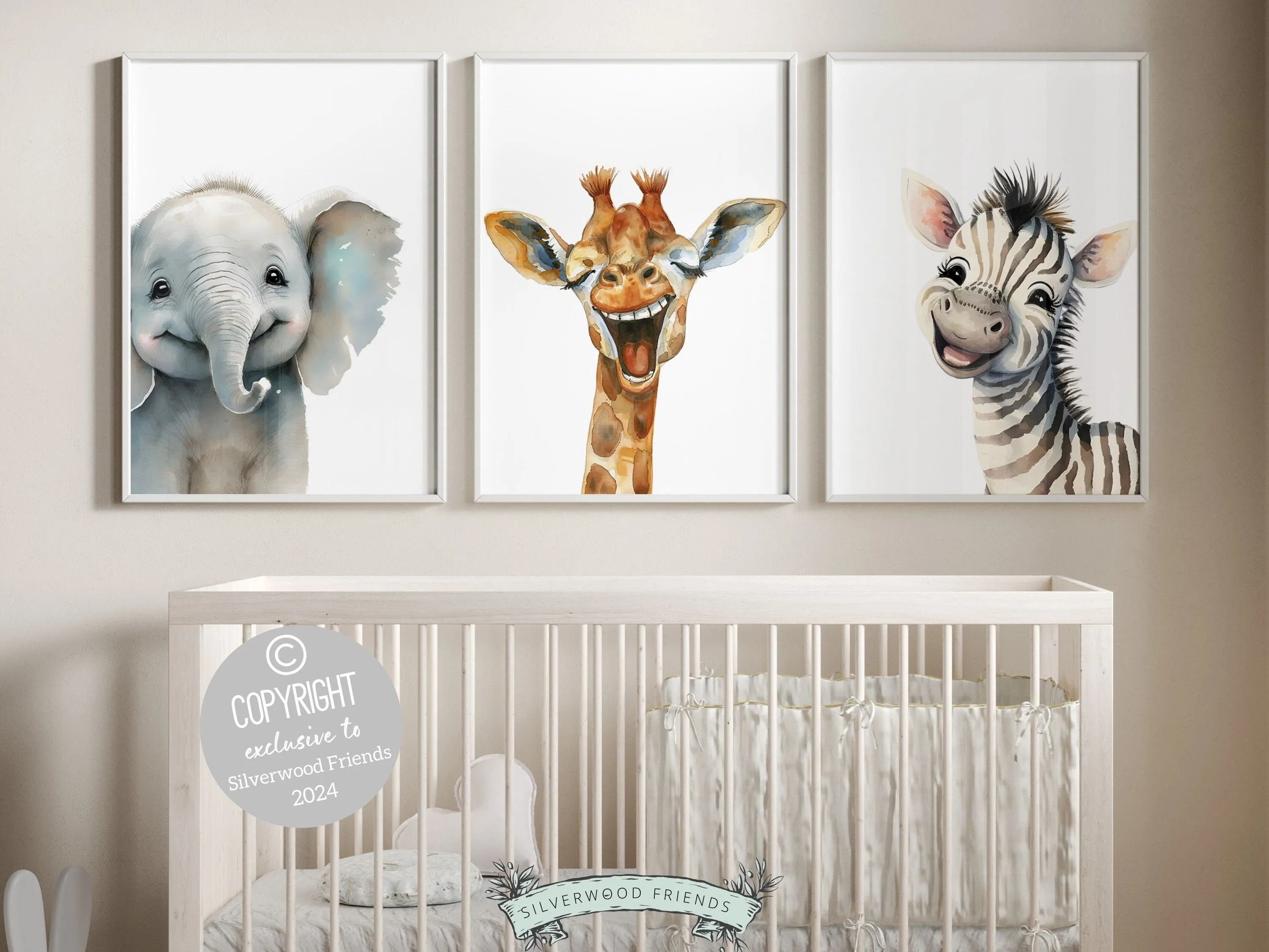 Smiling Safari Animal Nursery Prints