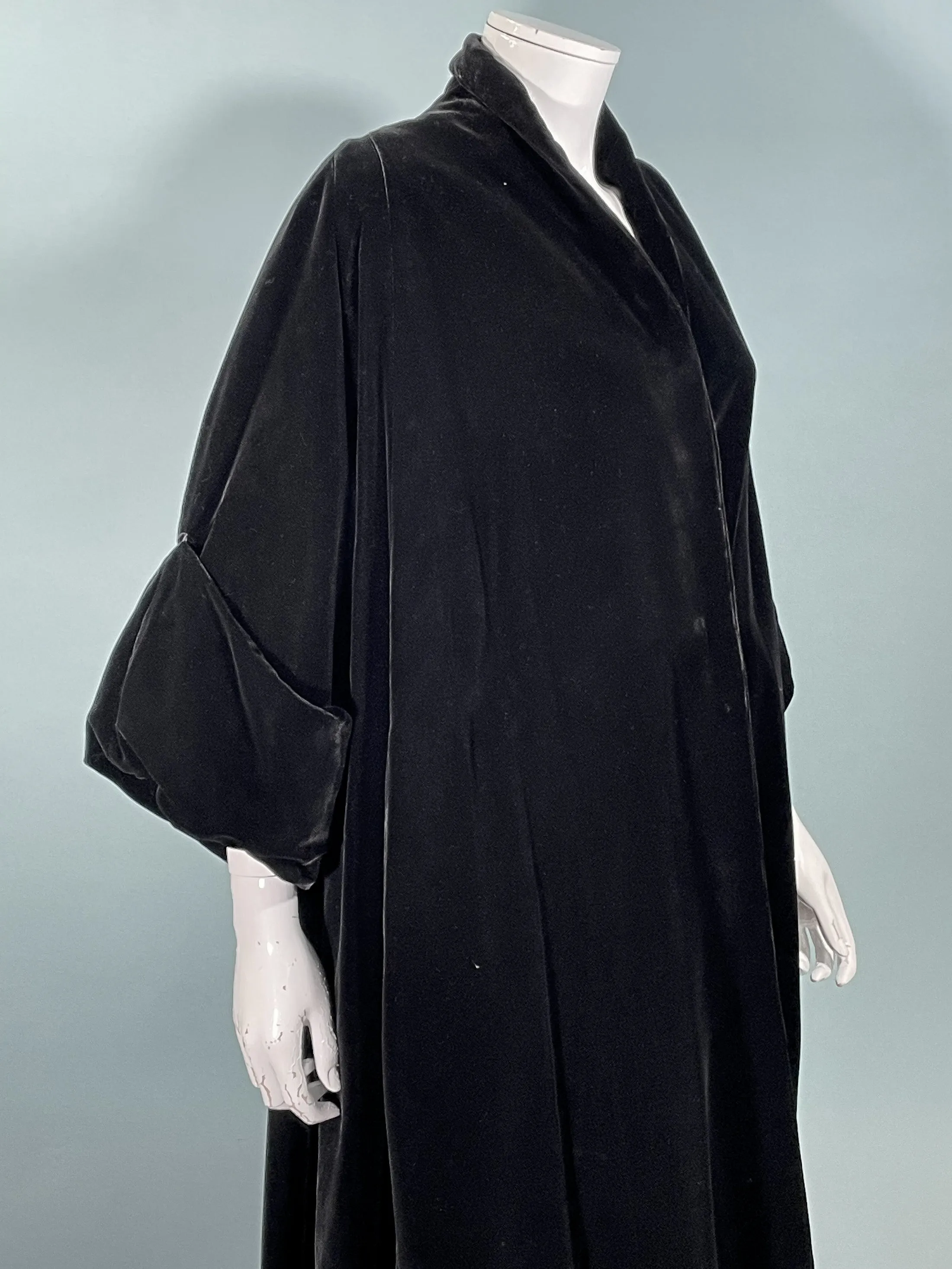 SOLD Vintage 50s Black Velvet Swing Coat, Wrap Front Evening/Party Coat M/L/XL