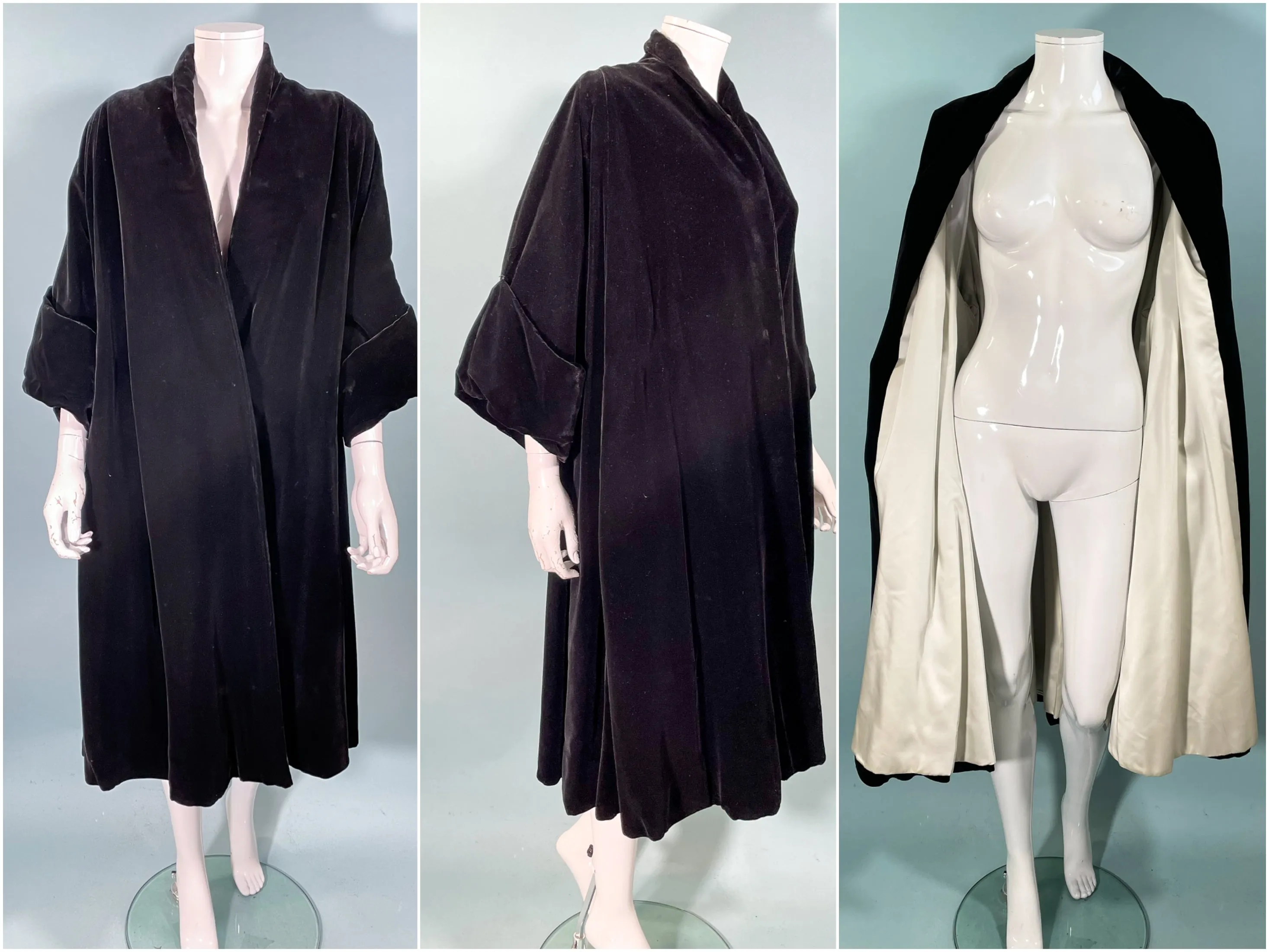 SOLD Vintage 50s Black Velvet Swing Coat, Wrap Front Evening/Party Coat M/L/XL