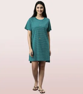 Tunic Tee – Stripes | Short Sleeve Tunic Tee With Side Slit & Mindful Graphic