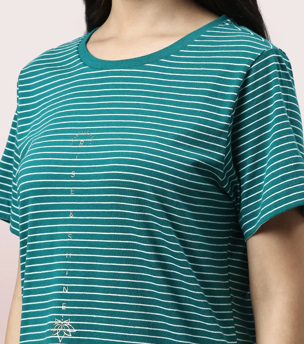 Tunic Tee – Stripes | Short Sleeve Tunic Tee With Side Slit & Mindful Graphic