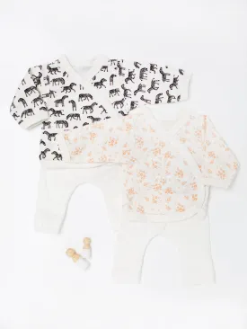 Twin Bundle - 2 piece sets in Little Zebras & Apricot Floral Print, Organic Cotton