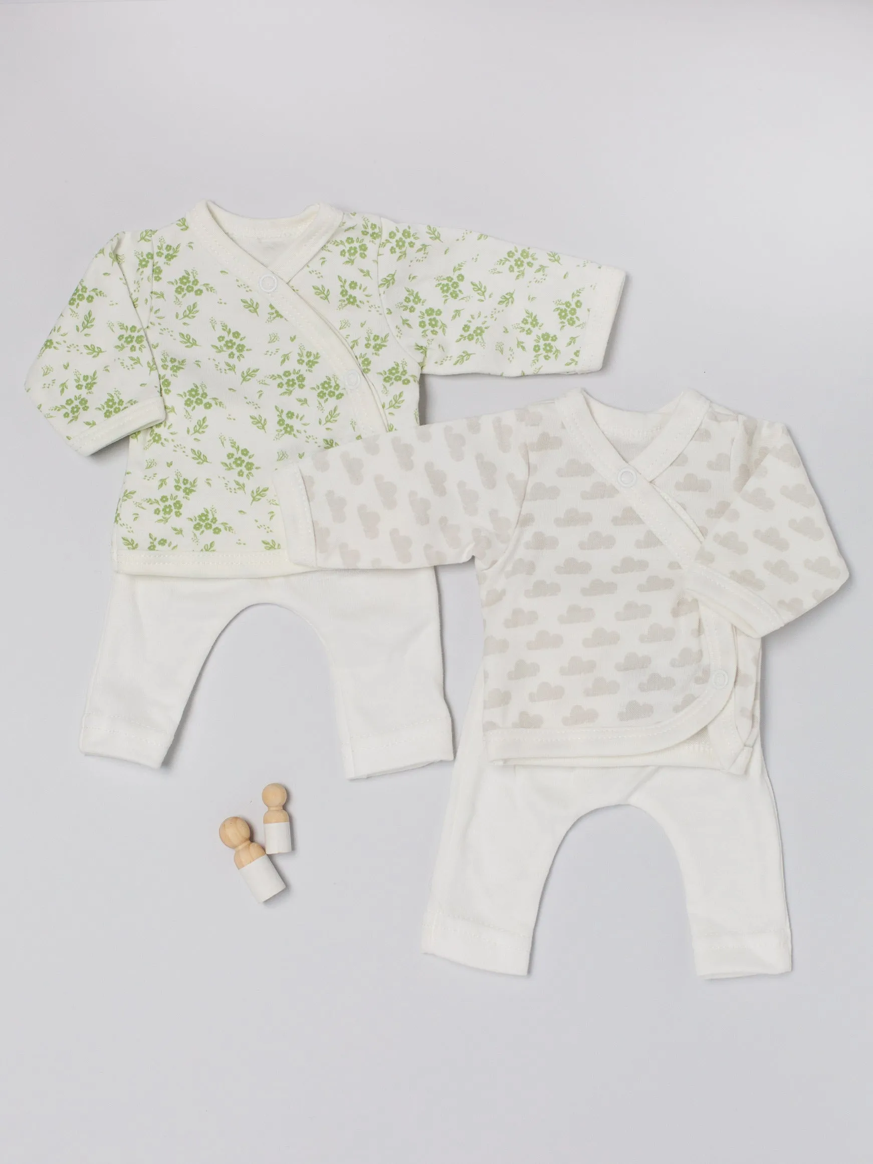 Twin Girl & Boy Bundle - 2 piece sets in Apple Floral & Silver Cloud Print, Organic Cotton