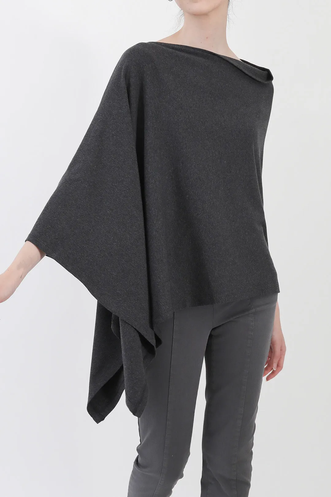 VARA WRAP IN HEATHERED PIMA COTTON STRETCH CHARCOAL GREY