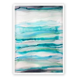 Vertical aqua blue & grey abstract alcohol ink art print