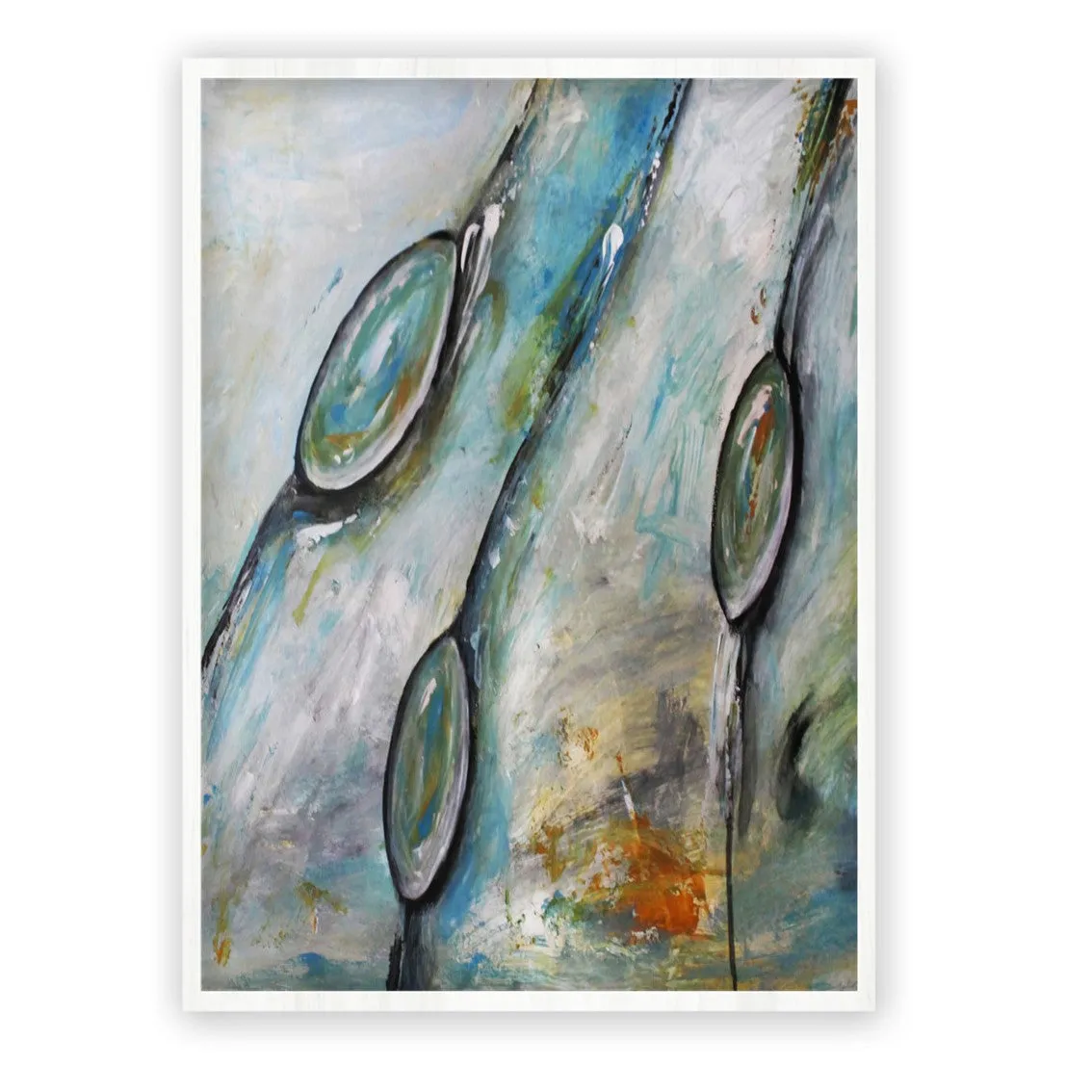 Vertical neutral & blue abstract wall art print