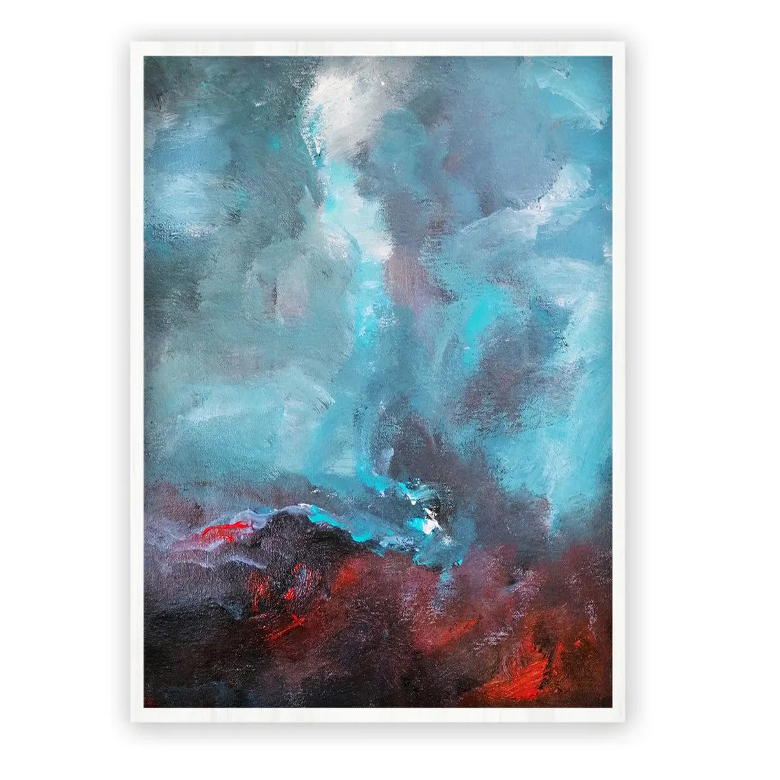 Vertical sky blue & red abstract wall art print