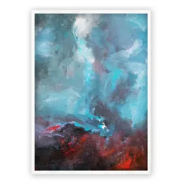 Vertical sky blue & red abstract wall art print