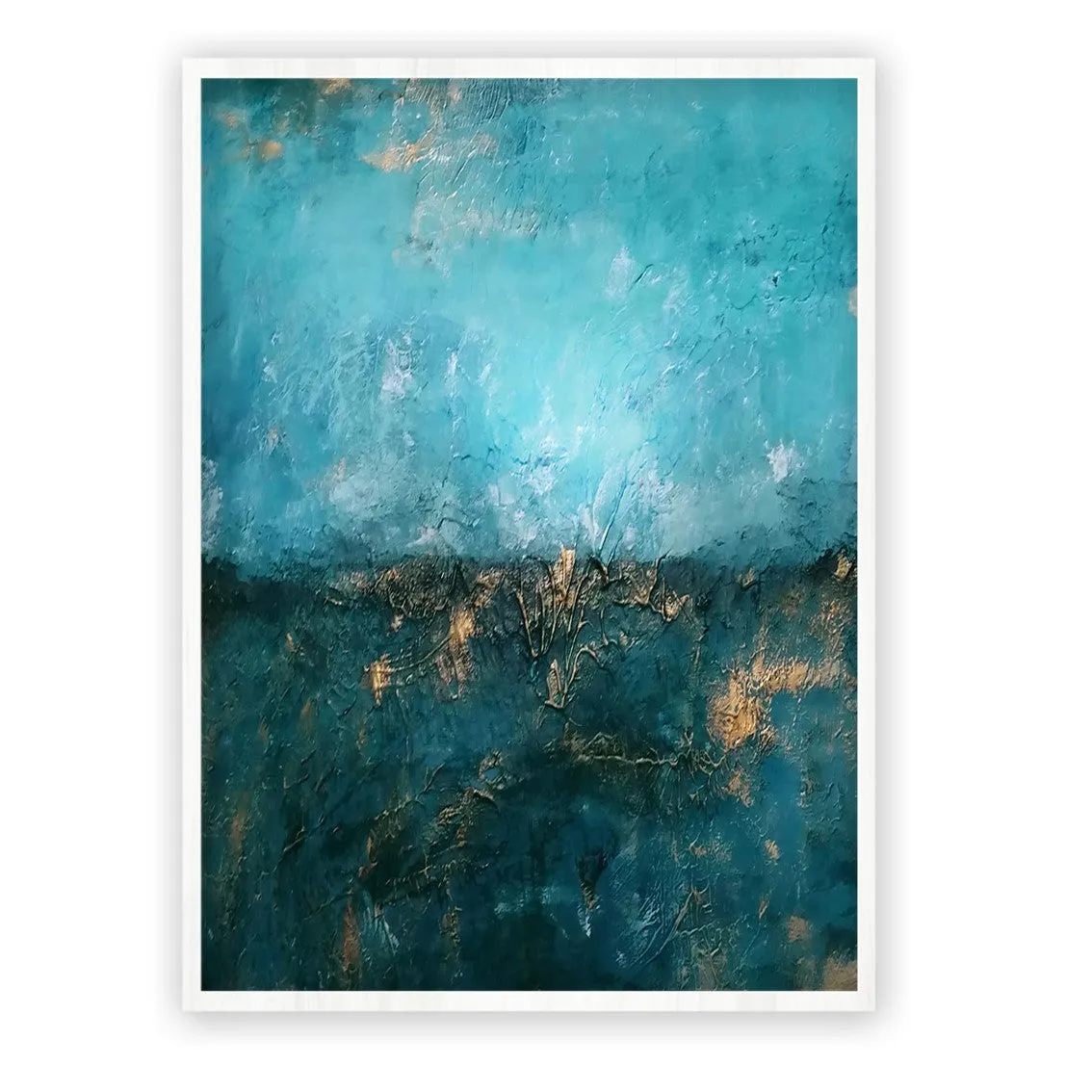 Vertical teal, green & gold abstract wall art print