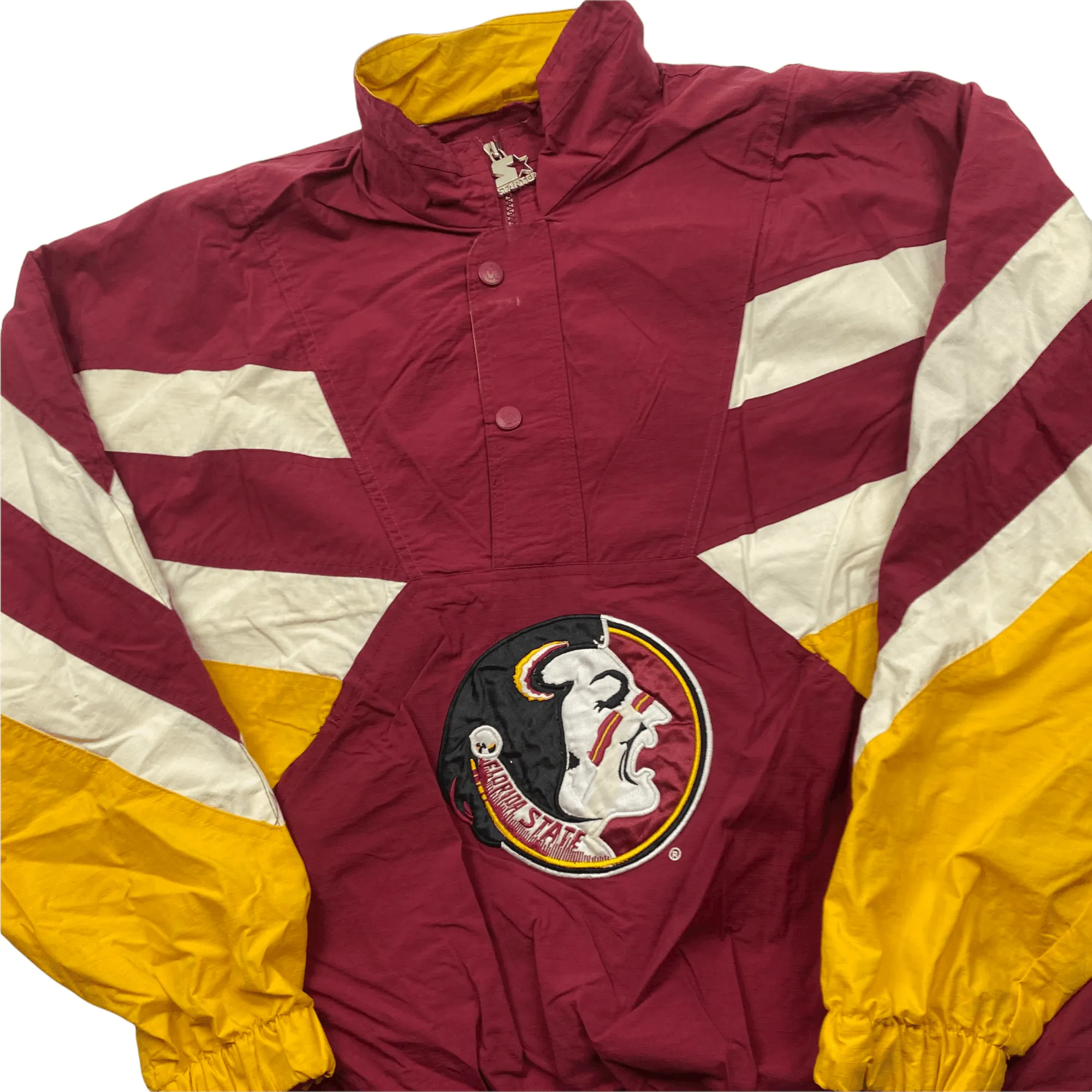 Vintage 90s Burgundy, White   Yellow Starter Florida State Large Logo Quarter Zip Waterproof Pullover Jacket - Large