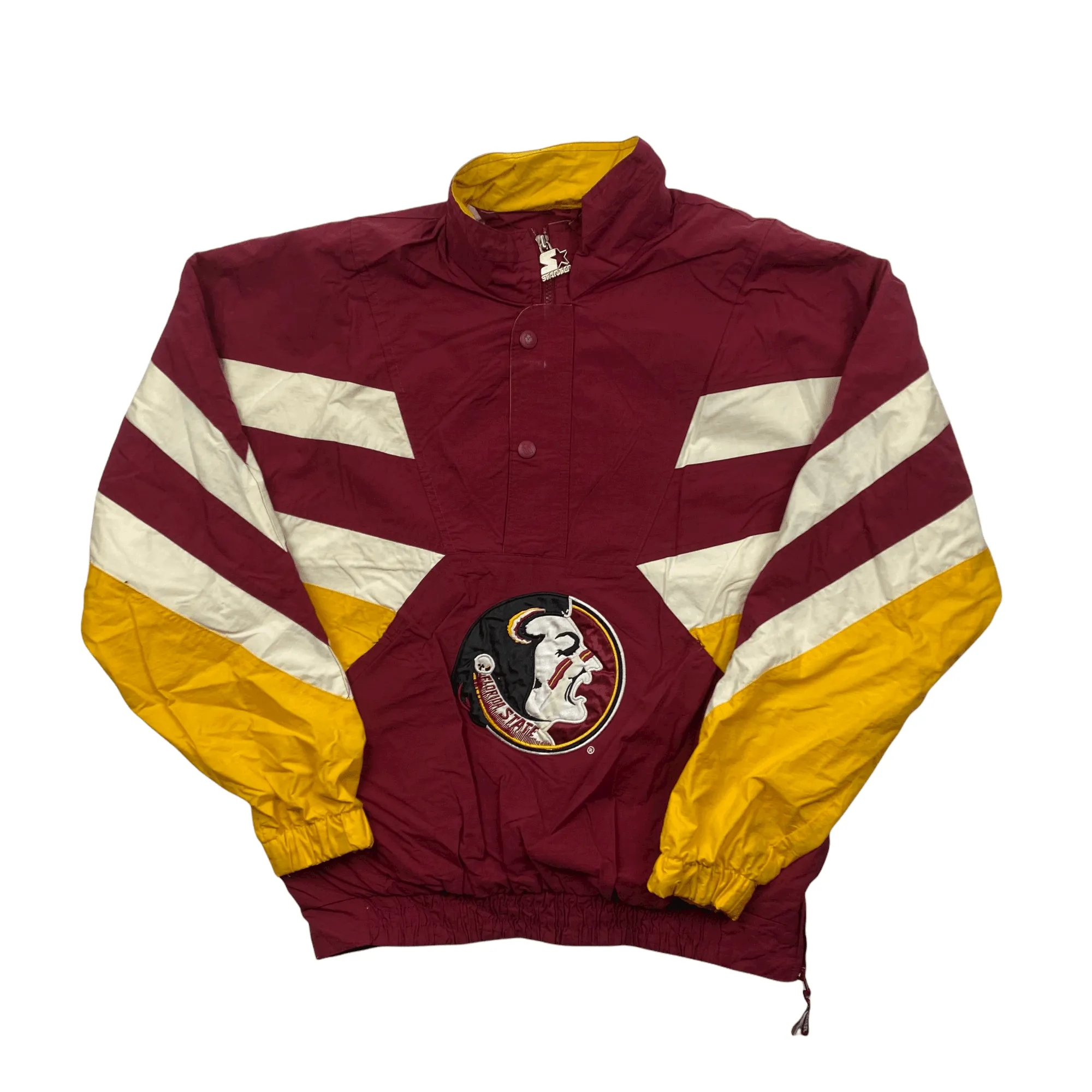 Vintage 90s Burgundy, White   Yellow Starter Florida State Large Logo Quarter Zip Waterproof Pullover Jacket - Large