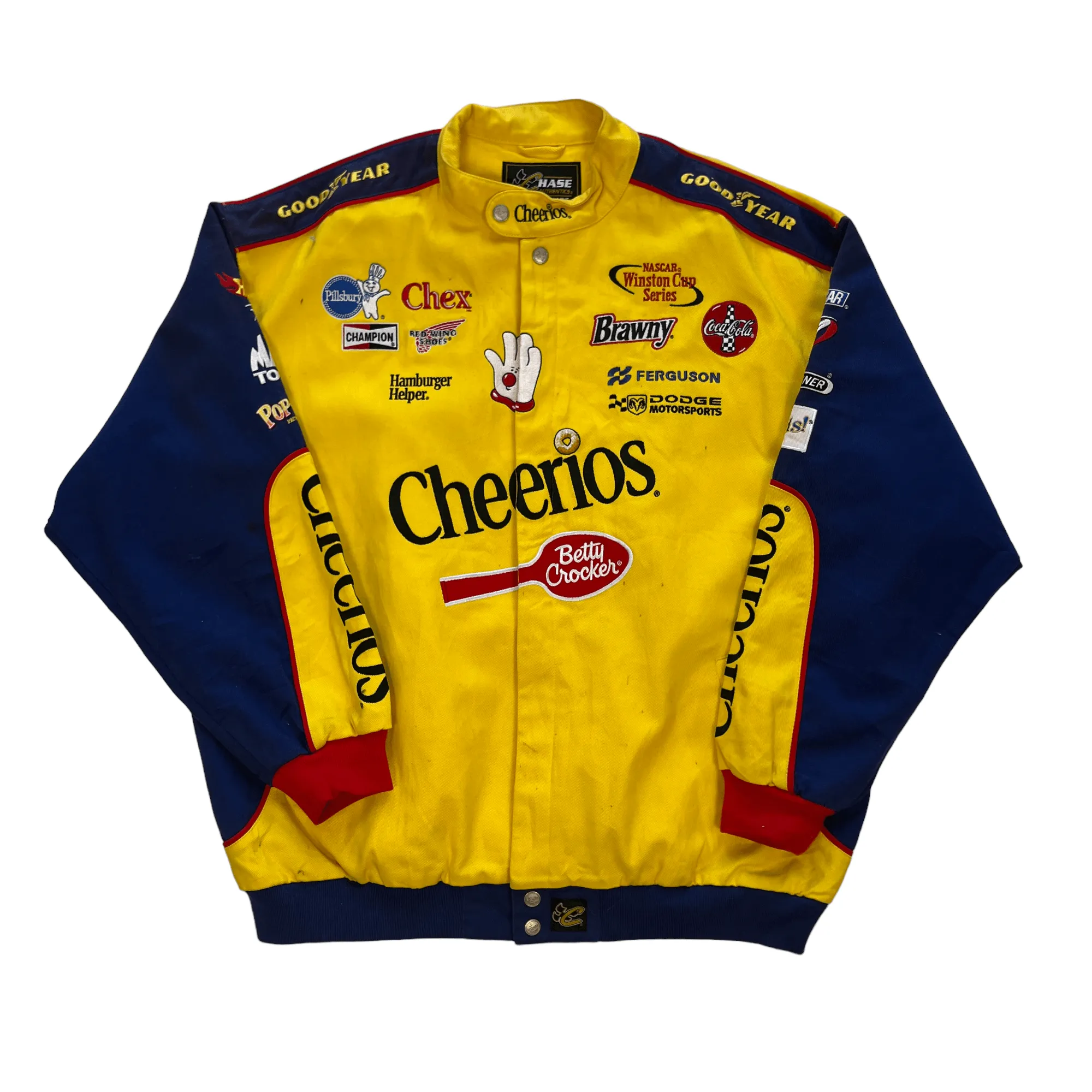 Vintage 90s Yellow   Blue NASCAR Cheerios Racing Jacket - XXL