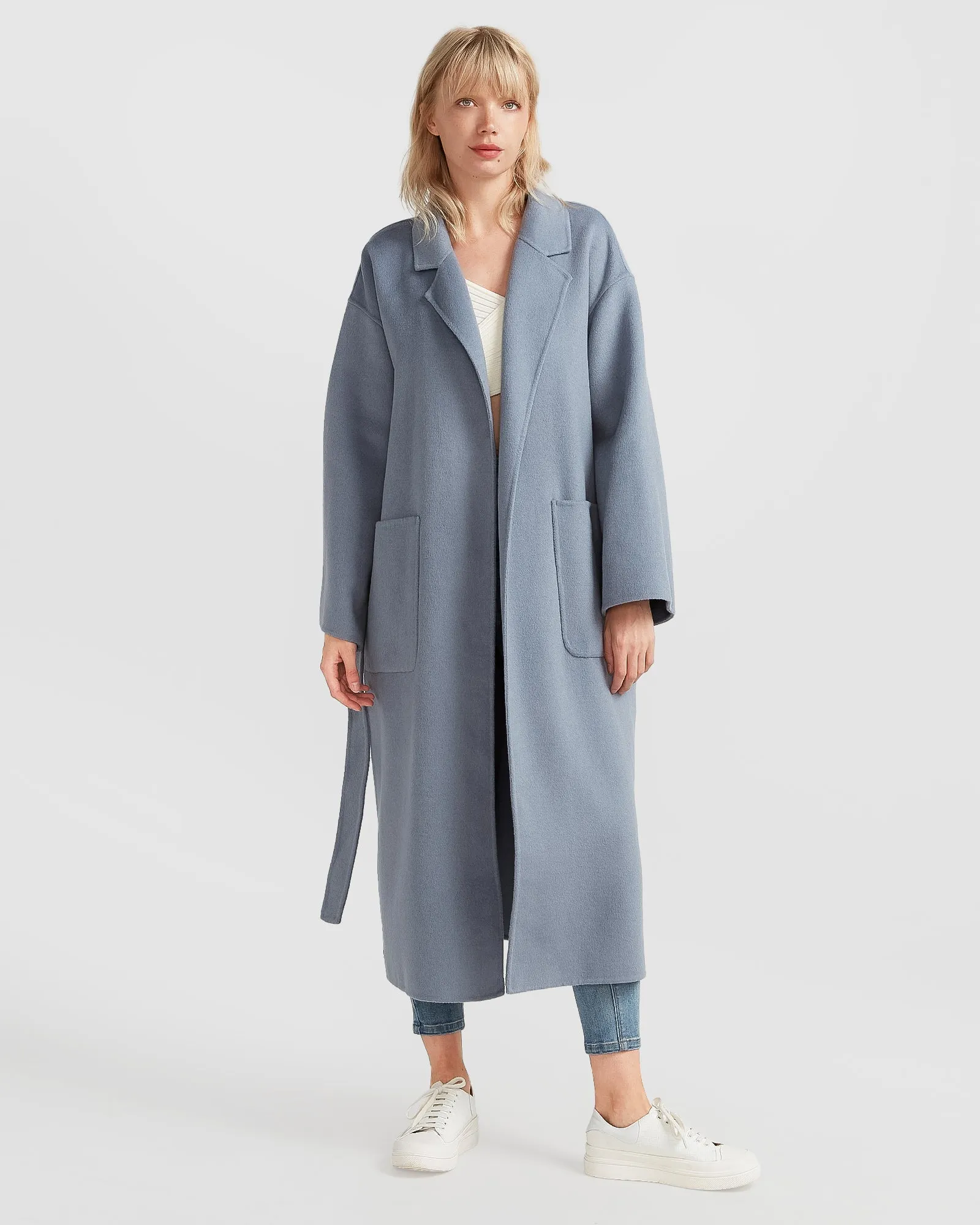 Wide Awake Split Hem Overcoat - Denim Blue