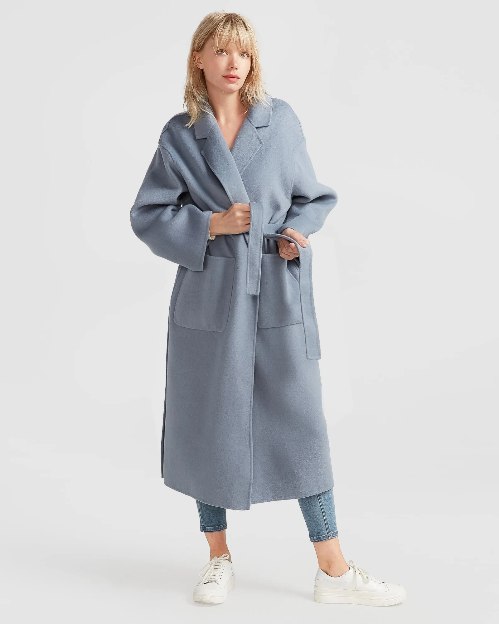 Wide Awake Split Hem Overcoat - Denim Blue