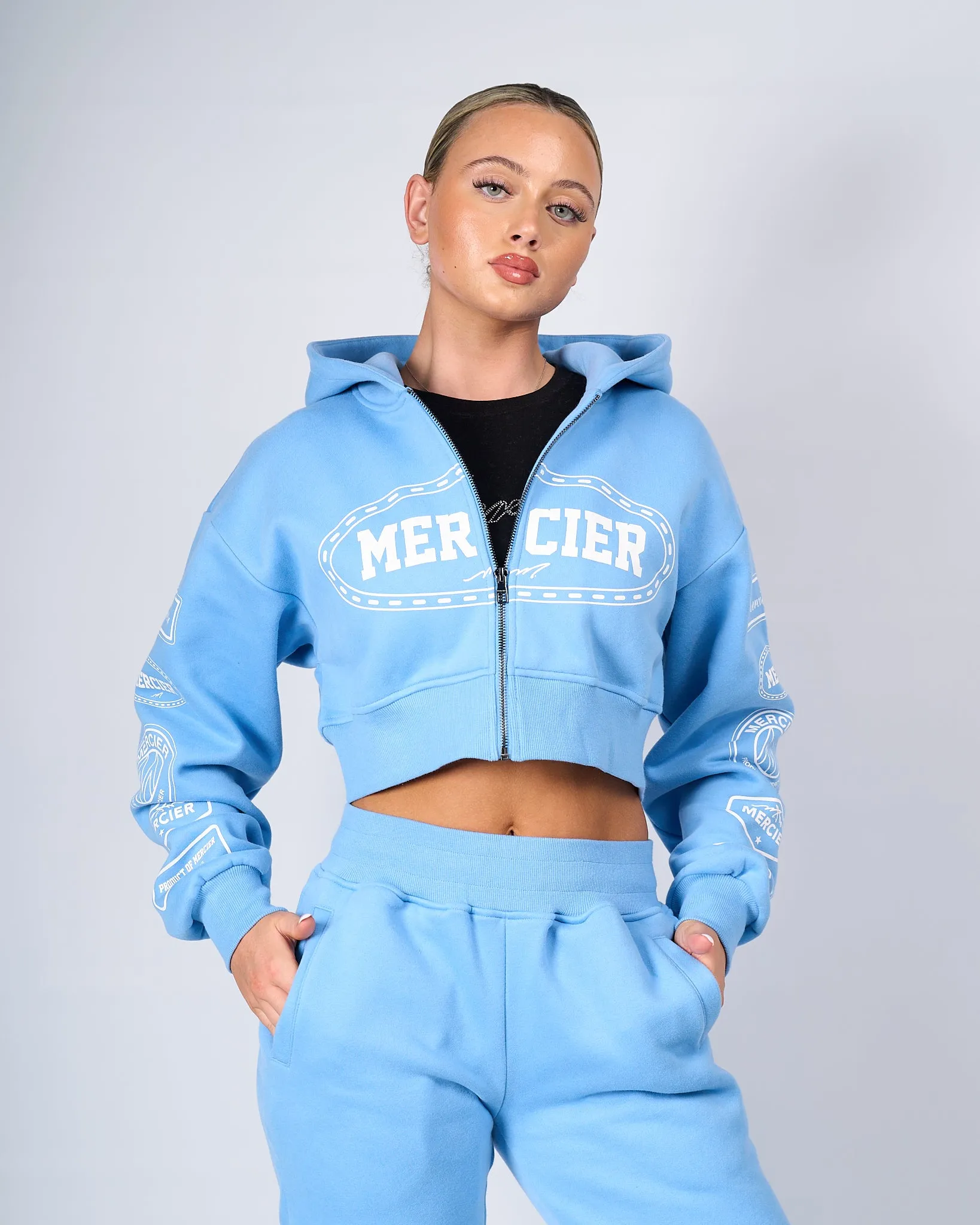 Womens Blue White Compton Zip Hoodie