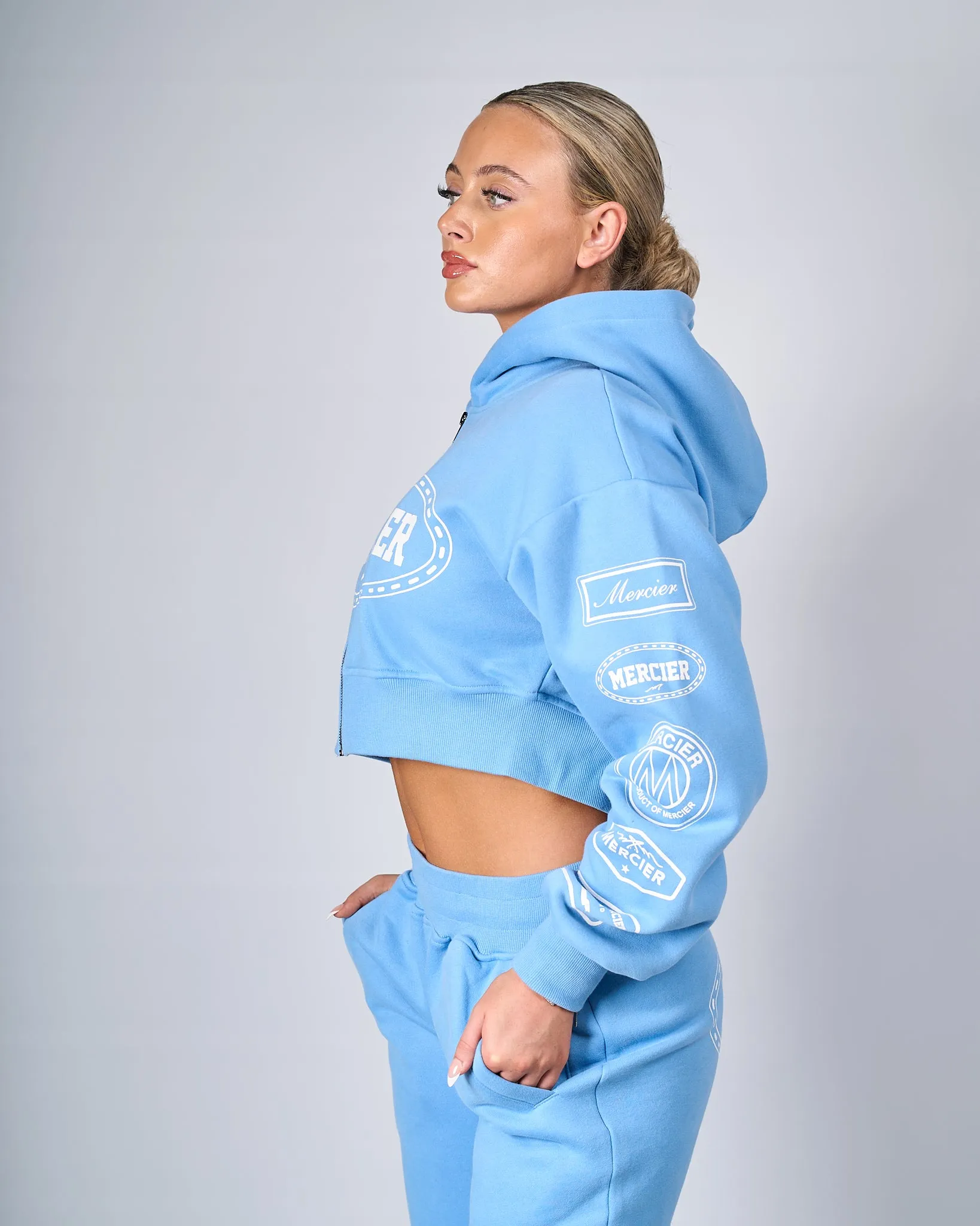 Womens Blue White Compton Zip Hoodie