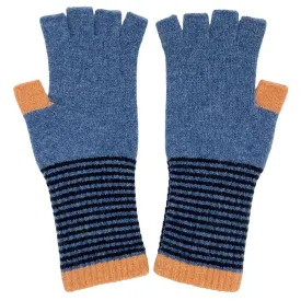 Women's Denim Blue & Peach Lambswool Fingerless Gloves