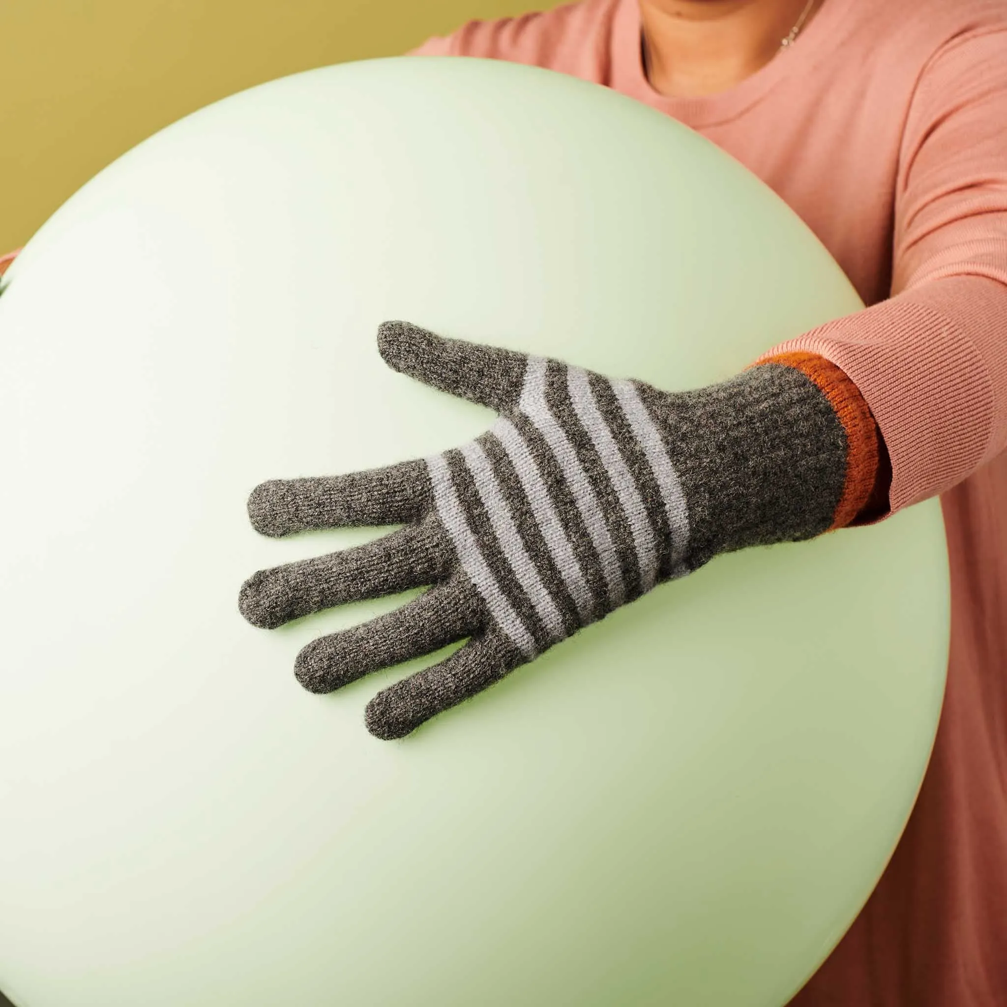 Women's Grey Stripe Lambswool Gloves